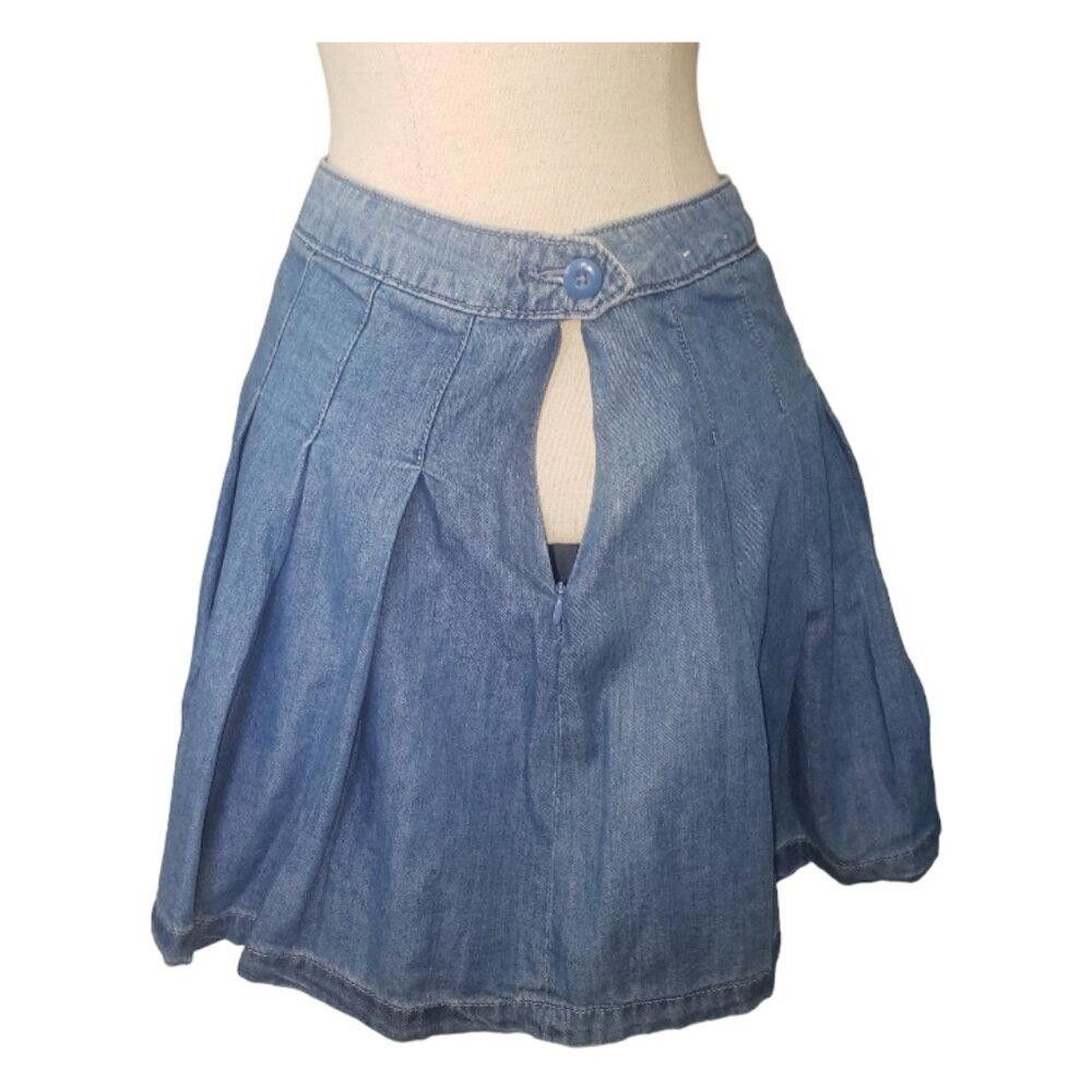 Designer CT1413 AEO Denim Mini Flair Pleated Zip Skirt Size 0 Size 25" / US 0 / IT 36 - 3 Thumbnail