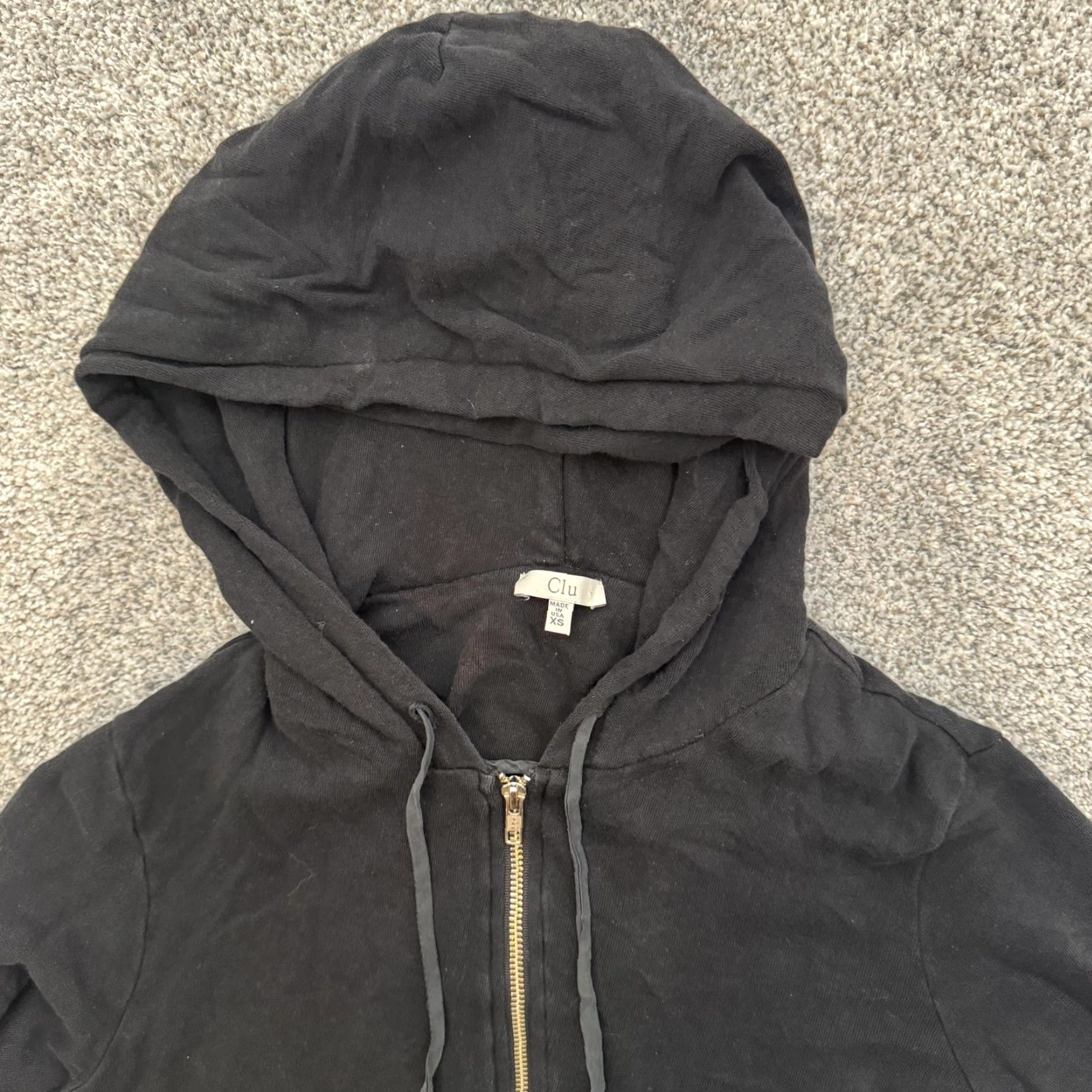 Vintage Clu Hoodie Womens XS Black Ruffle Hem Full Zip Hooded Jacket Made USA Silk Blend Size XS / US 0-2 / IT 36-38 - 5 Thumbnail