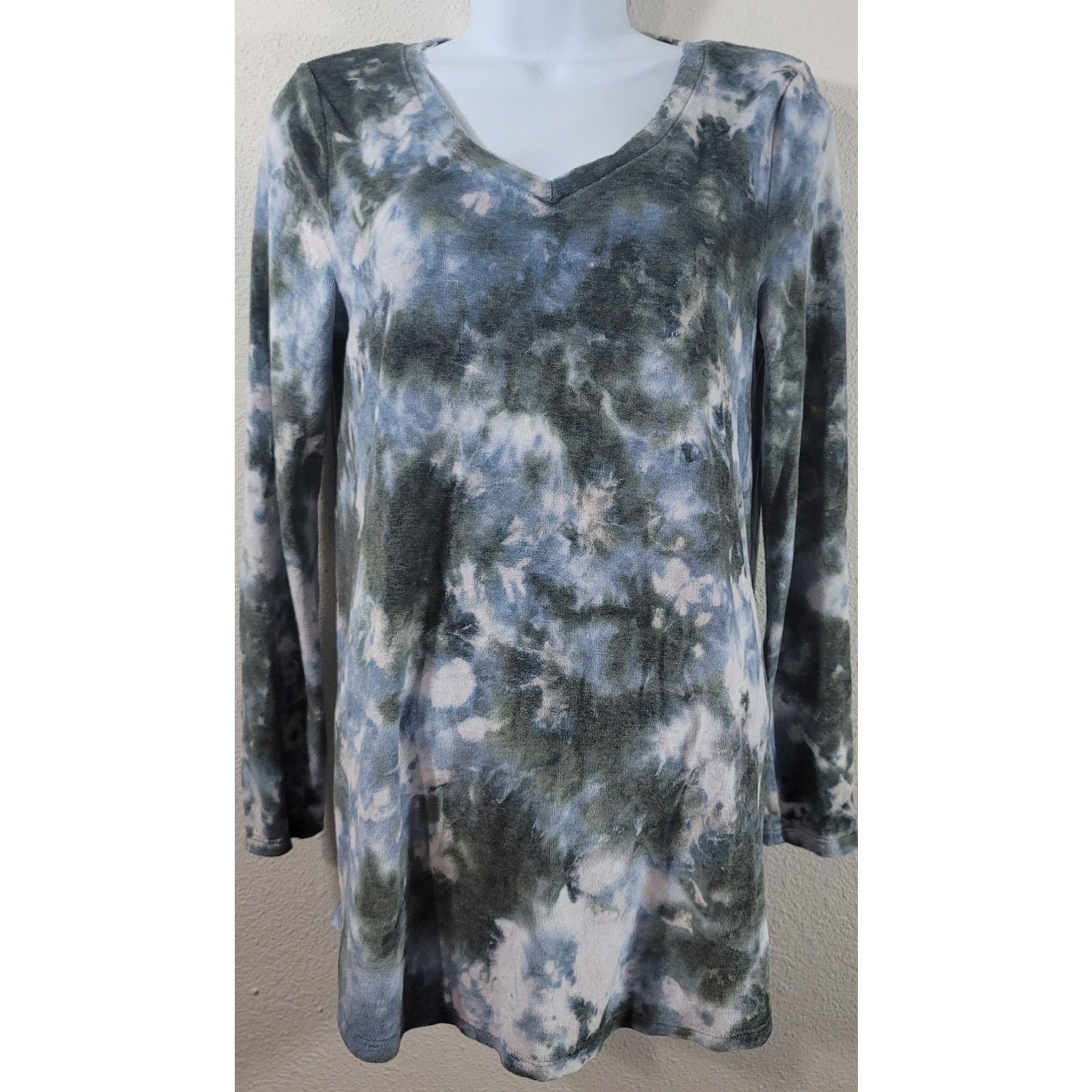 Other Cupio Blue Gray Tie Dye Velour V Neck Top Small Lightweight Size S / US 4 / IT 40 - 1 Thumbnail