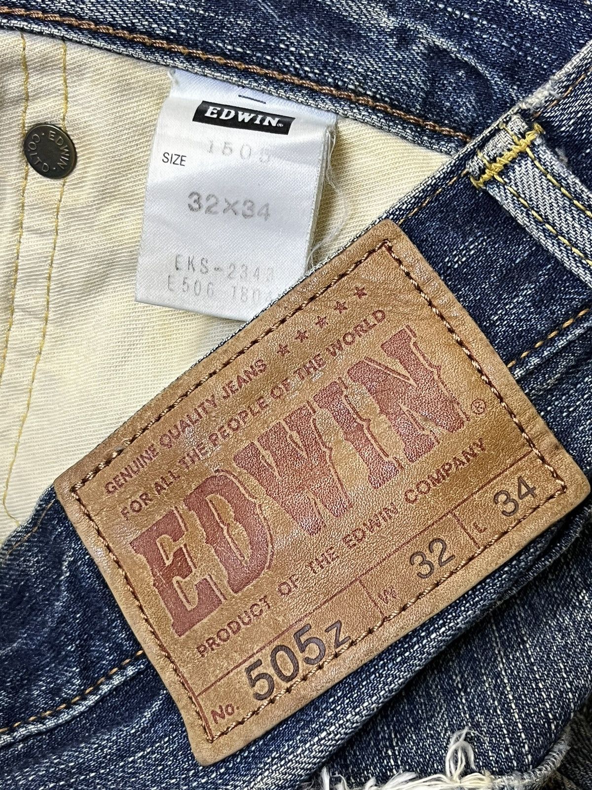 Edwin RIP🔥VINTAGE EDWIN 505-Z BUTTON FLY DISTRESSED SELVEDGE DENIM Size US 32 / EU 48 - 20 Thumbnail