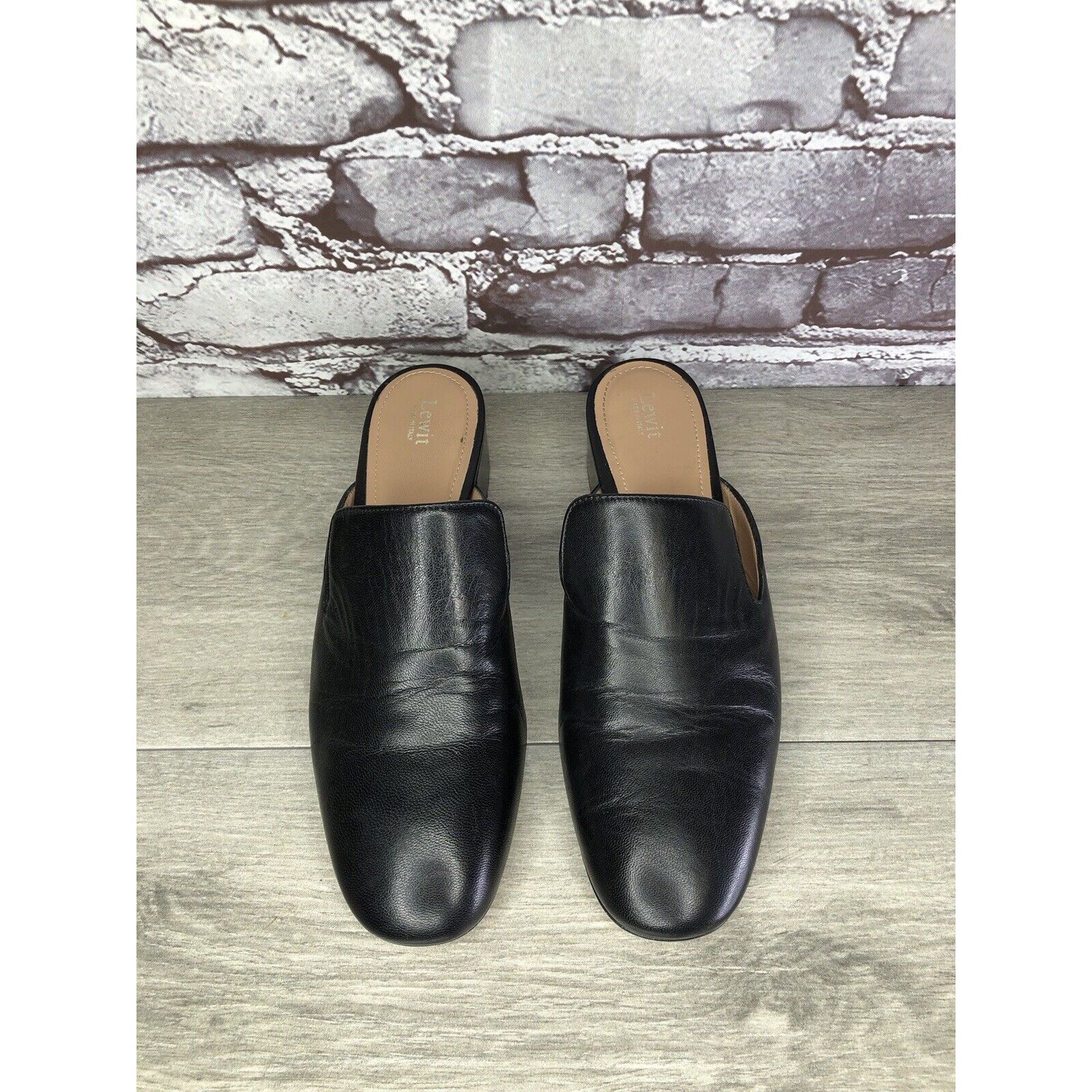 Other Lewit Black Leather Slip On Block Heel Mules Dress Shoes Wom Size US 7 / IT 37 - 10 Thumbnail