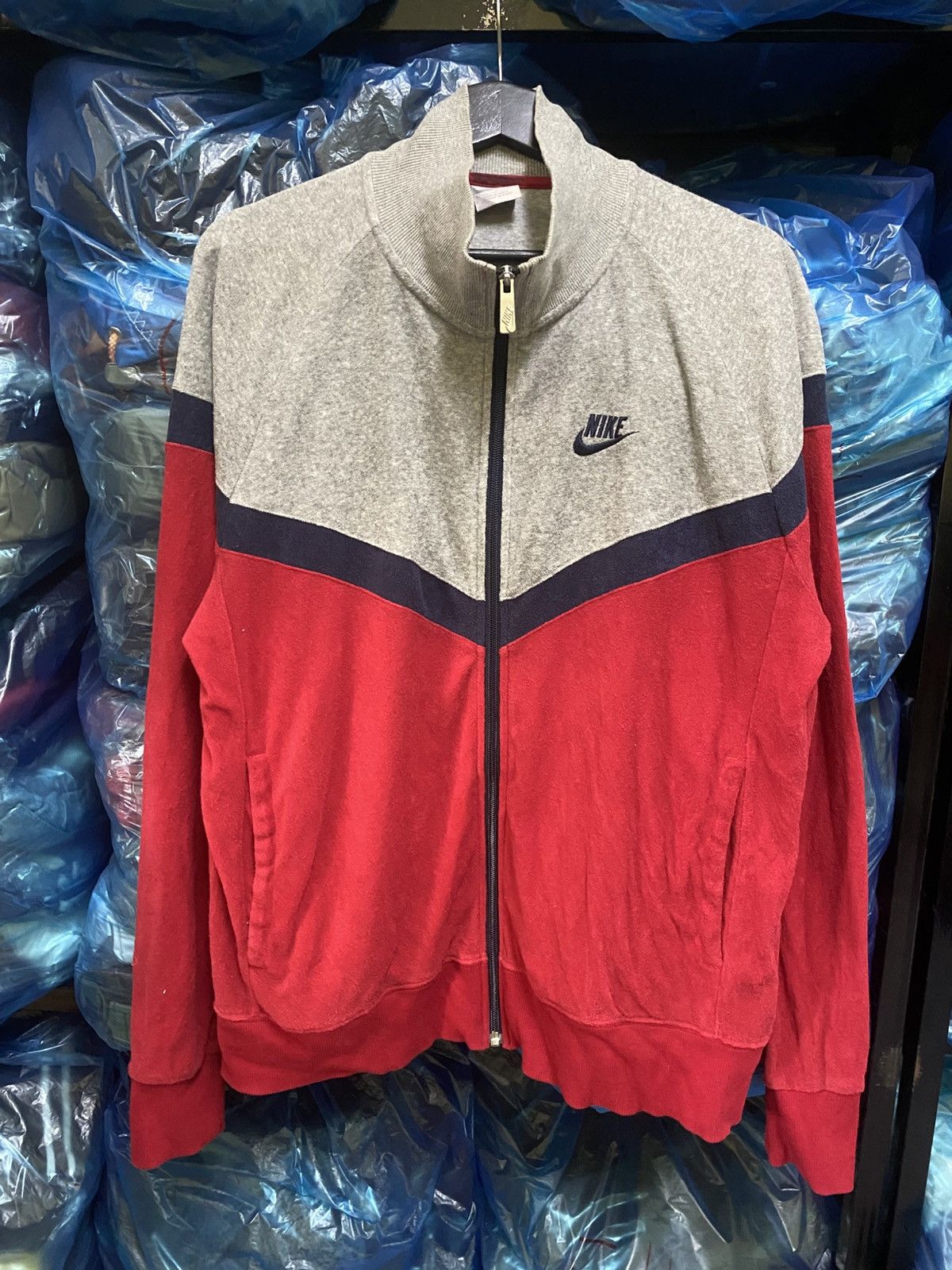 Nike Sportswear Red and Grey Retro Track Jacket Full-Zip