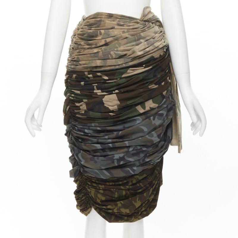 Comme des Garcons COMME DES GARCONS 2005 Runway mixed cotton nylon blue green camo ruched skirt XS Size 26" / US 2 / IT 38 - 1 Thumbnail