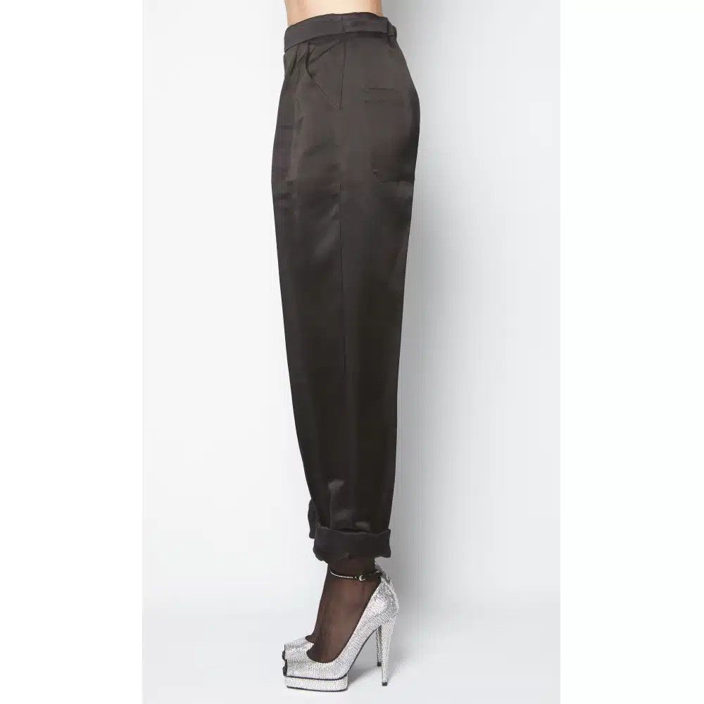 Tom Ford o1loc1c0526 PAW281 Silk Duchesse Boyfriend Cut Pant in Black Size 25" / US 0 / IT 36 - 3 Thumbnail