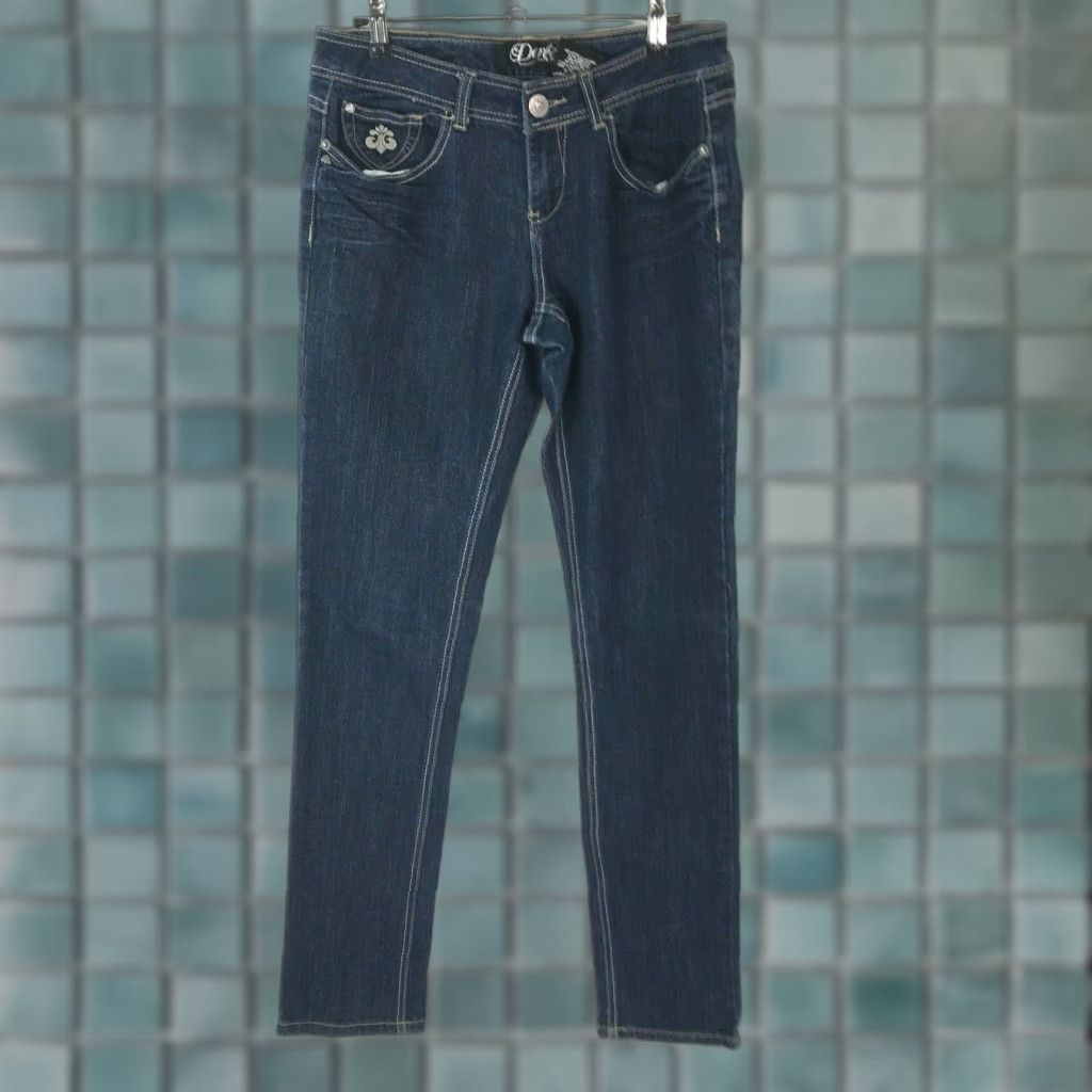 Denime Dereon Jeans Womens Denim Skinny Belt Loops Embellished Blue 5/6 Regular 30in 34in US Mens? Womens Size 27" / US 4 / IT 40 - 1 Thumbnail