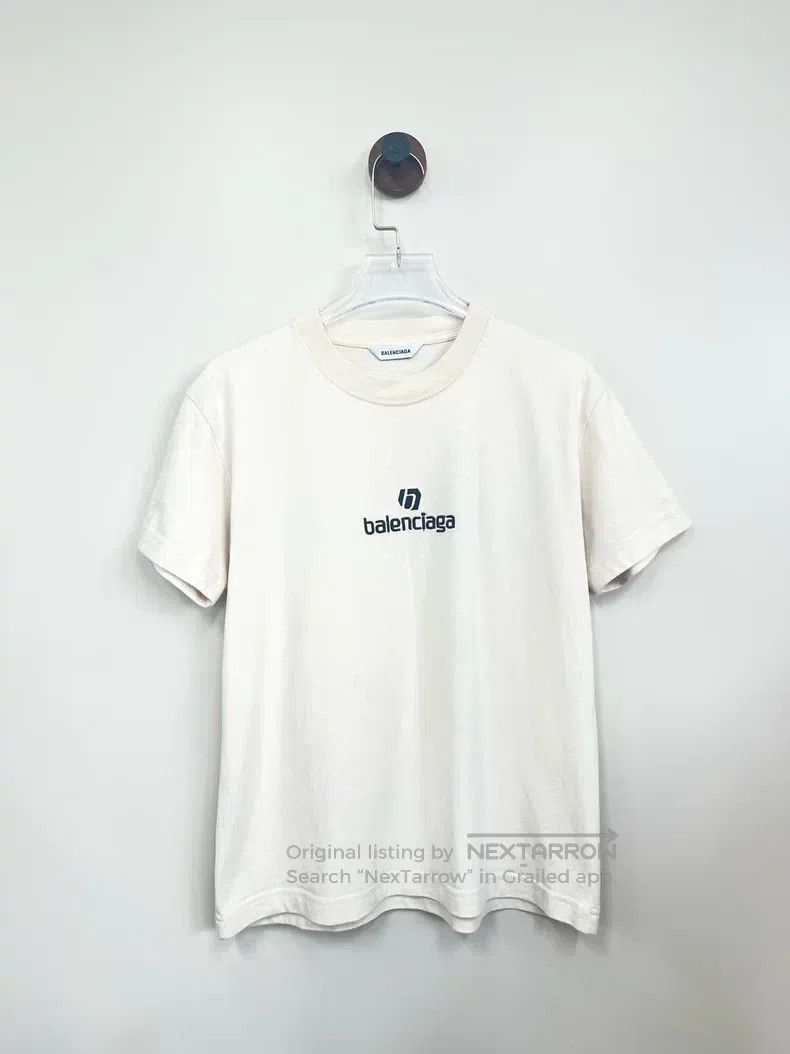 Balenciaga Balenciaga Ivory Embroidered Logo Short Sleeve T-Shirt Size US L / EU 52-54 / 3 - 1 Thumbnail