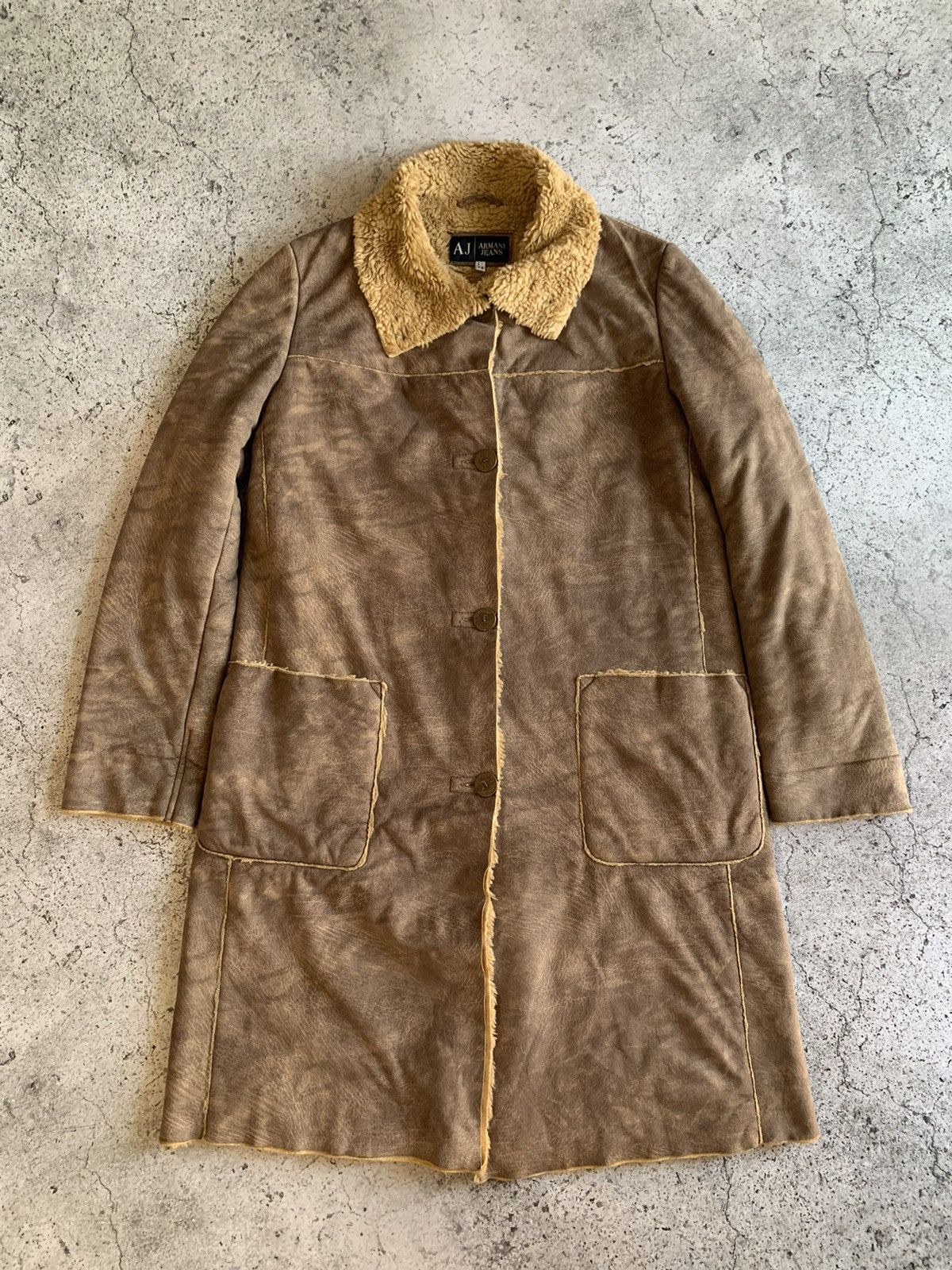 Armani Jeans Suede sheepskin long Fur Faux Jacket