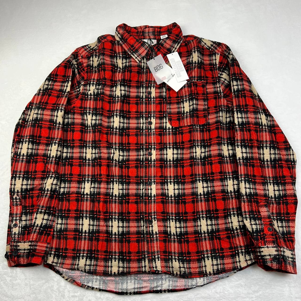 Bdg BDG Shirt Mens Red Large Plaid Corduroy Button Down Size US L / EU 52-54 / 3 - 1 Thumbnail
