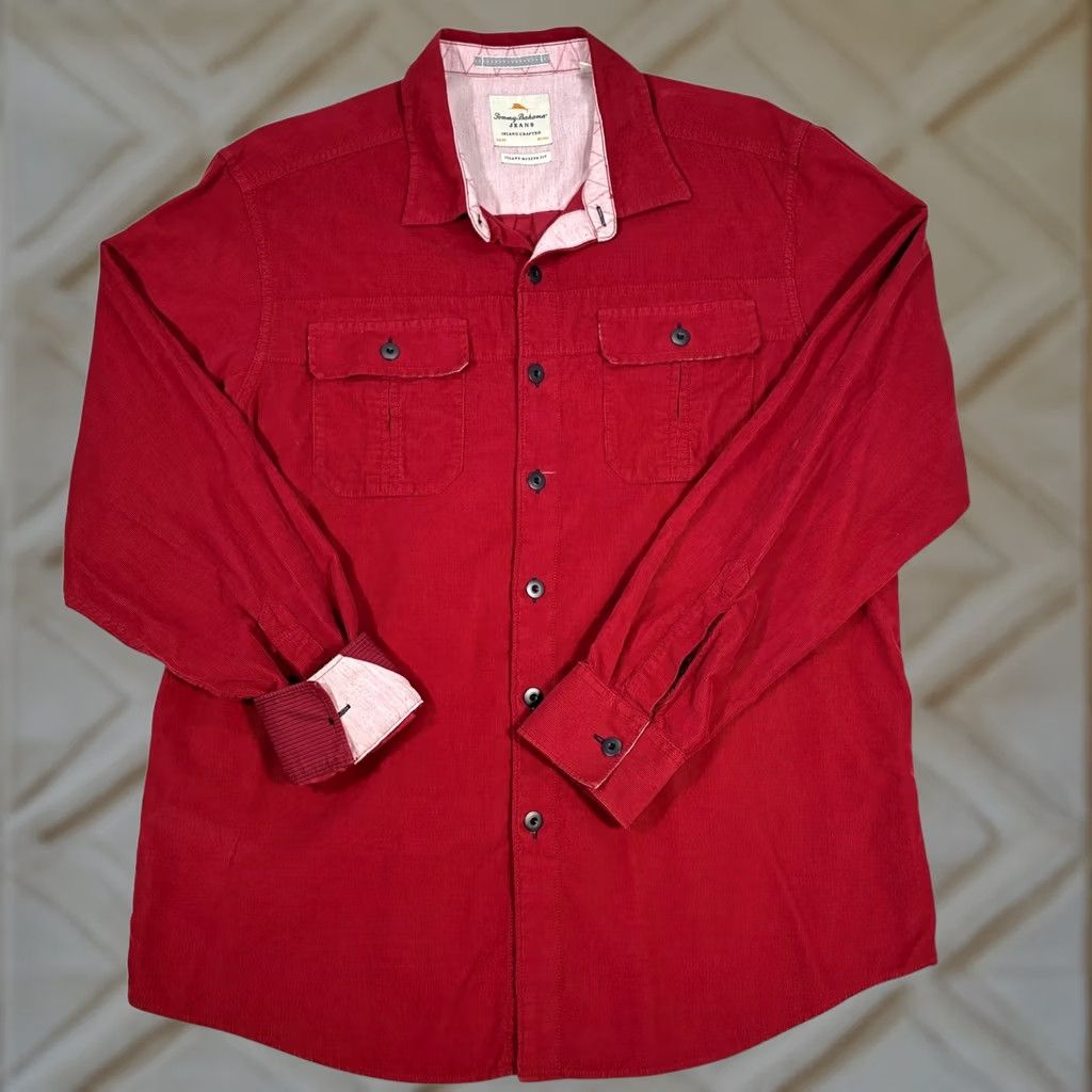 Tommy Bahama VINTAGE Tommy Bahama Jeans Red Corduroy Long Sleeve Island Modern Fit Shirt L Size US L / EU 52-54 / 3 - 1 Thumbnail