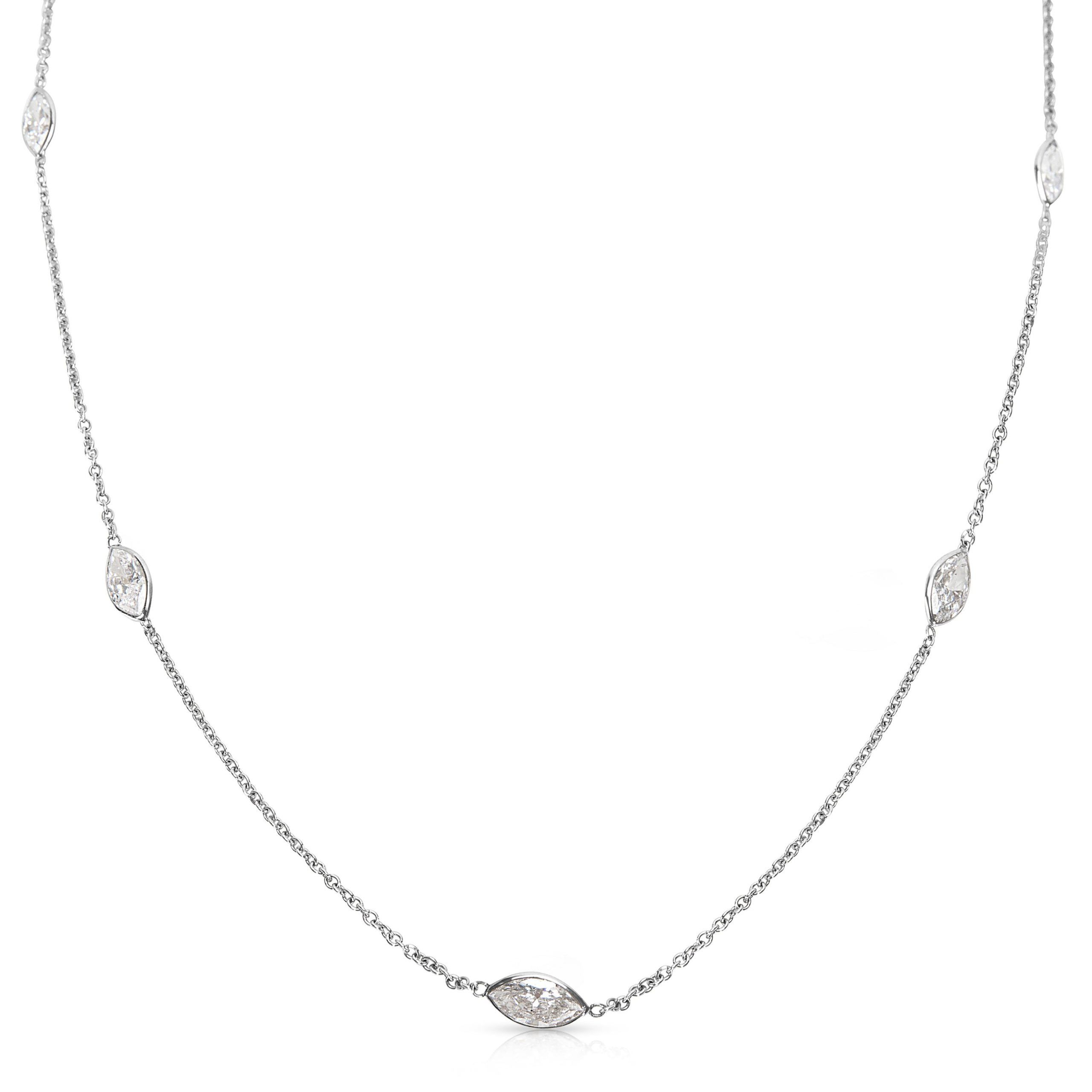 image of Tiffany Co Marquise Diamond By The Yard Necklace In 14Kt Gold 6.00 Ctw, Women's