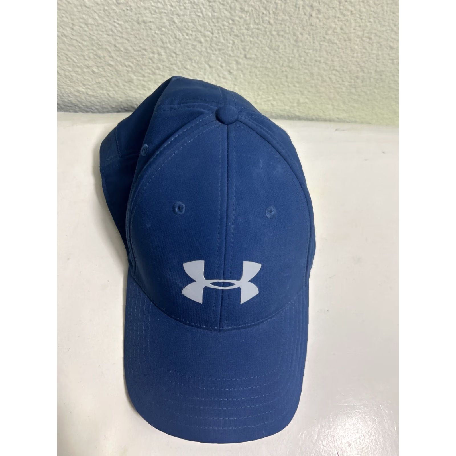 Under Armour UNDER ARMOUR Hat Mens Flex Fitted L/XL Navy Blue White Embroidered Logos UA Blitzing Moisture Wicking Breathable Stretch HeatGear Sweatband Size ONE SIZE - 4 Thumbnail