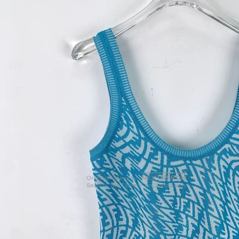 Fendi Fendi Blue logo lettering full print camisole knit vest Size XXS / US 00 / IT 34 - 3 Thumbnail