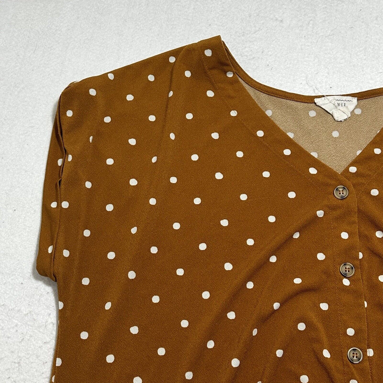 Other Flower & Feather 2X Yellow Polka Dot V-Neck Blouse Tie Front Size XXL / US 16-18 / IT 52-54 - 6 Thumbnail