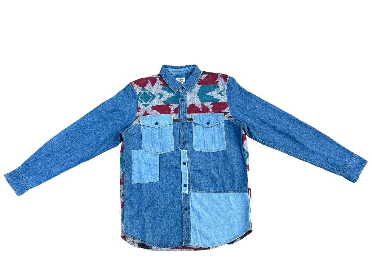 Vintage Japan Brand Titicaca Patchwork Hybrid Navajo Denim Shirt Size US M / EU 48-50 / 2 - 1 Thumbnail