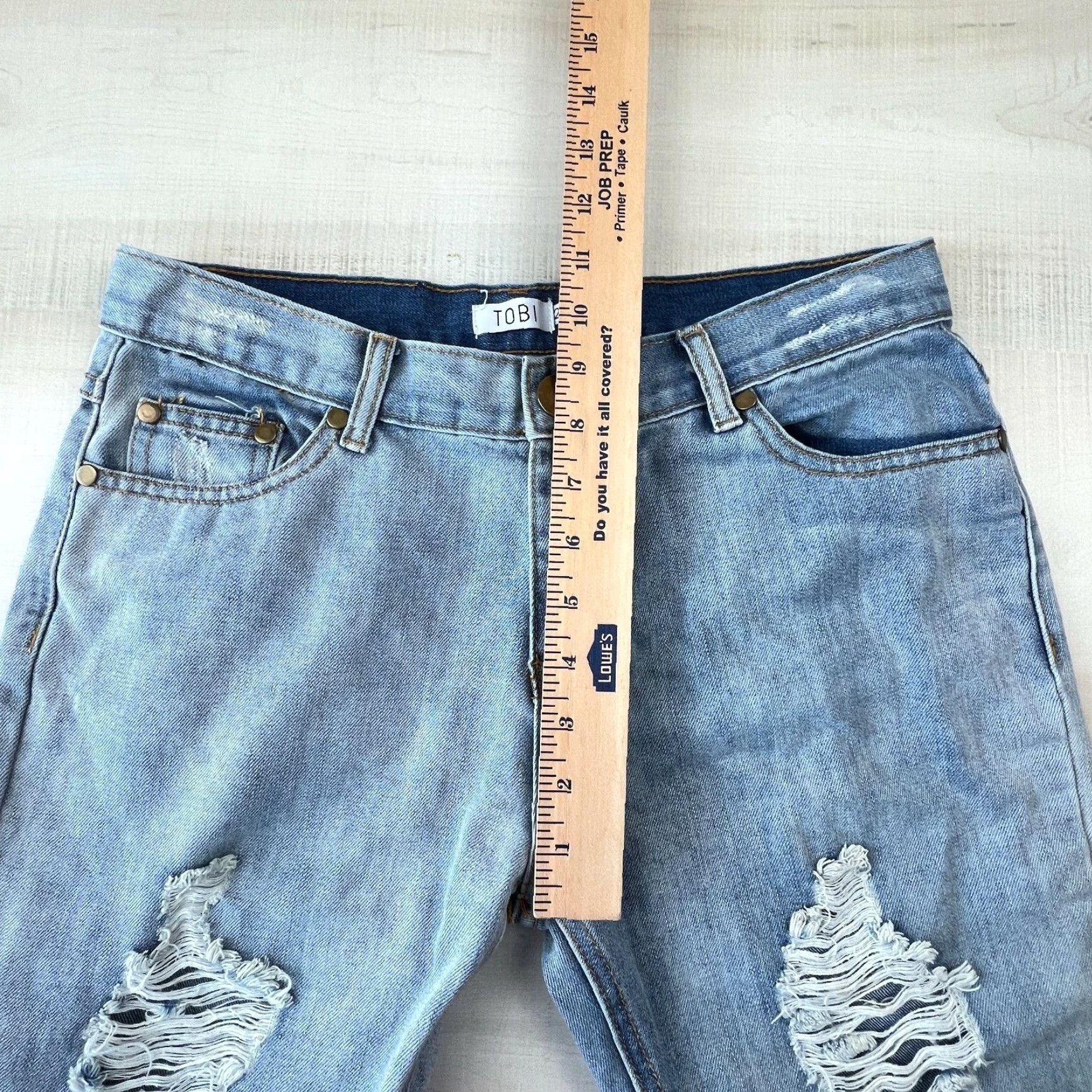 Vintage Tobi Womens Distressed Cropped Jeans Blue Light Wash 25 Regular Waist 29 Size 42" / US 20 - 6 Thumbnail