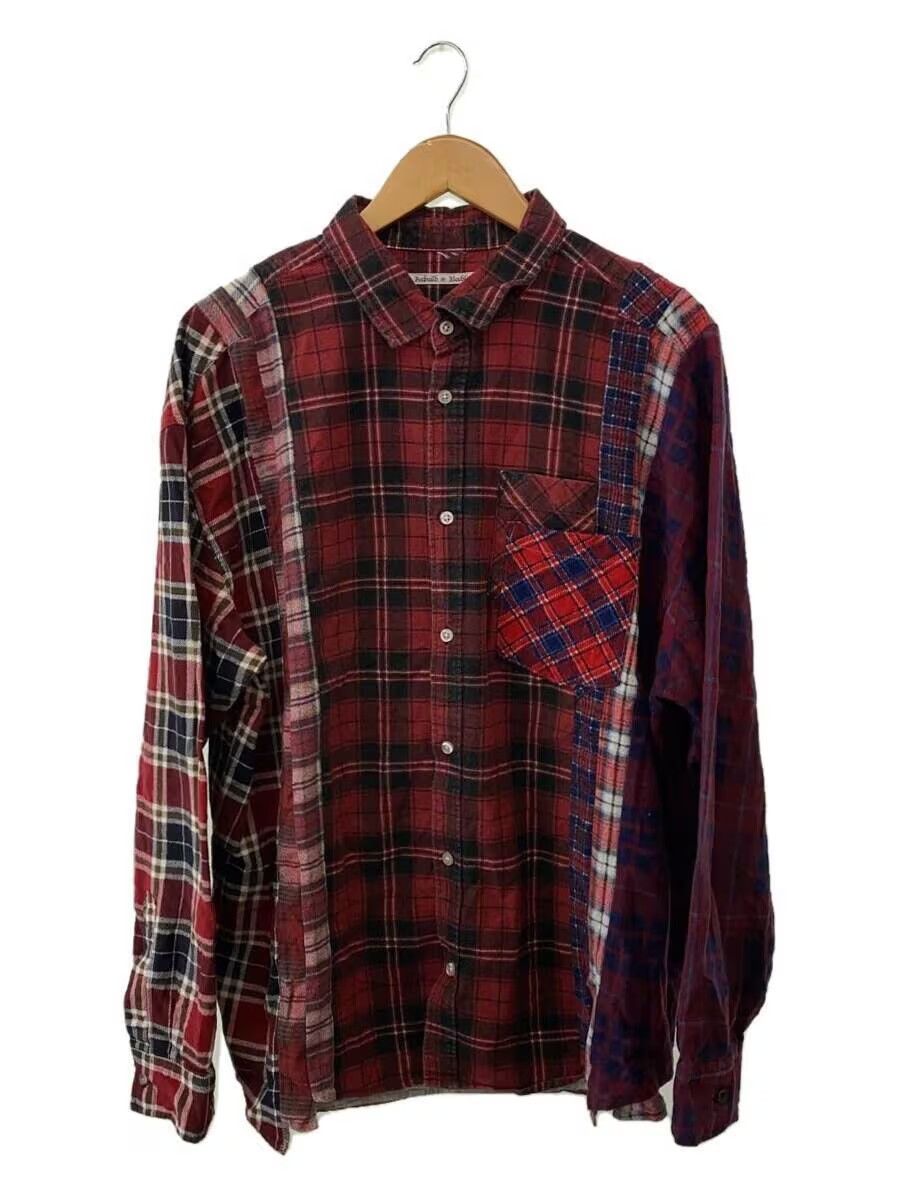 Pre-owned Needles Reconstructed Rebuild Flannel Button Shirt In Red