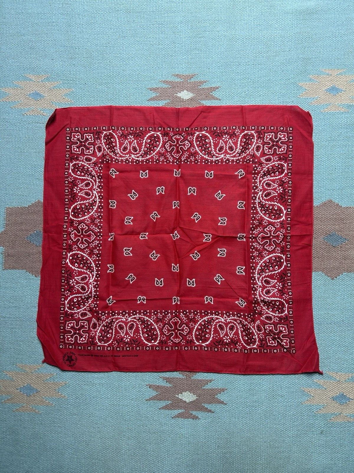Vintage Vtg wamcraft bandana handkerchief paisley geometric work USA Size ONE SIZE - 8 Thumbnail