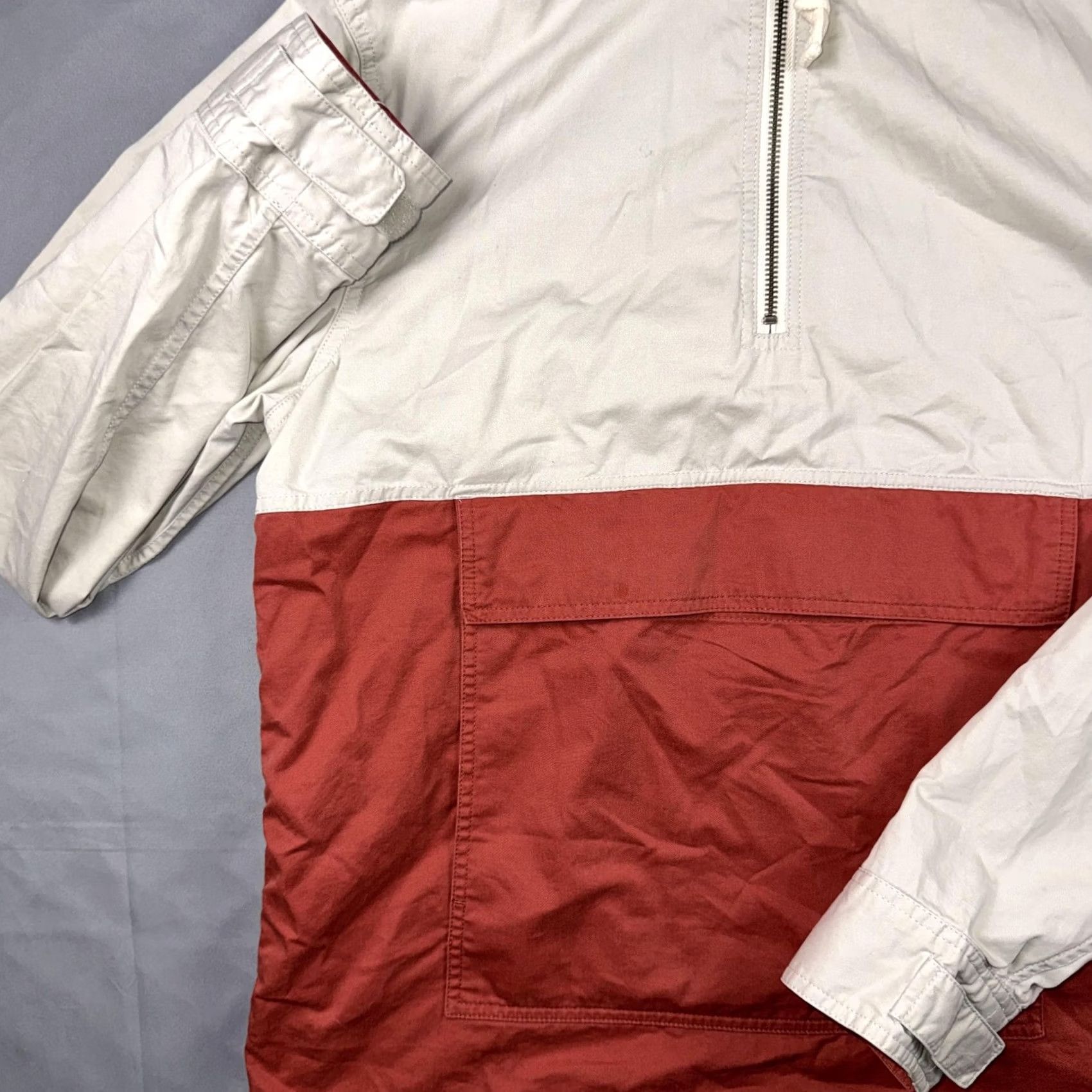 Marine Layer Marine Layer Jacket Mens Medium Beige Red 1/4 Zip Hooded Anorak Pocket Pullover Size US M / EU 48-50 / 2 - 6 Thumbnail