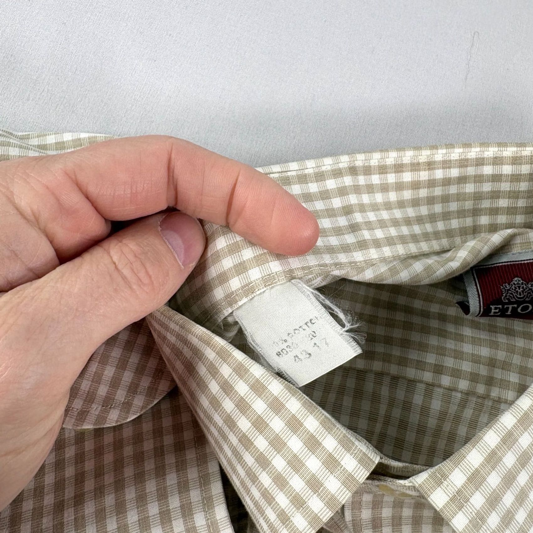Eton VINTAGE Eton Shirt Mens 43 17 Beige Checkered Button Up Long Sleeve Formal Casual Size 46R - 4 Thumbnail
