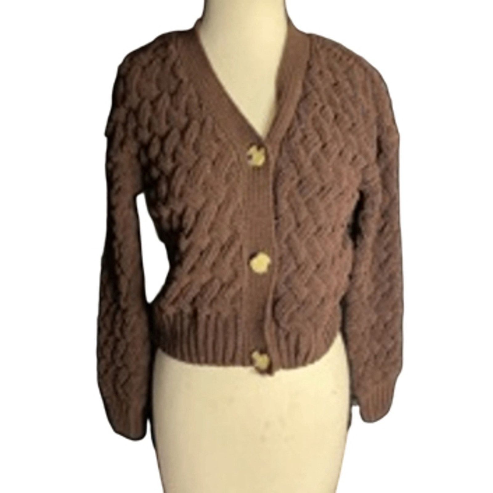 Kendall And Kylie Chunky Knit Brown Button-Up Cardigan Sweater Kendall + Kylie Size S / US 4 / IT 40 - 2 Thumbnail
