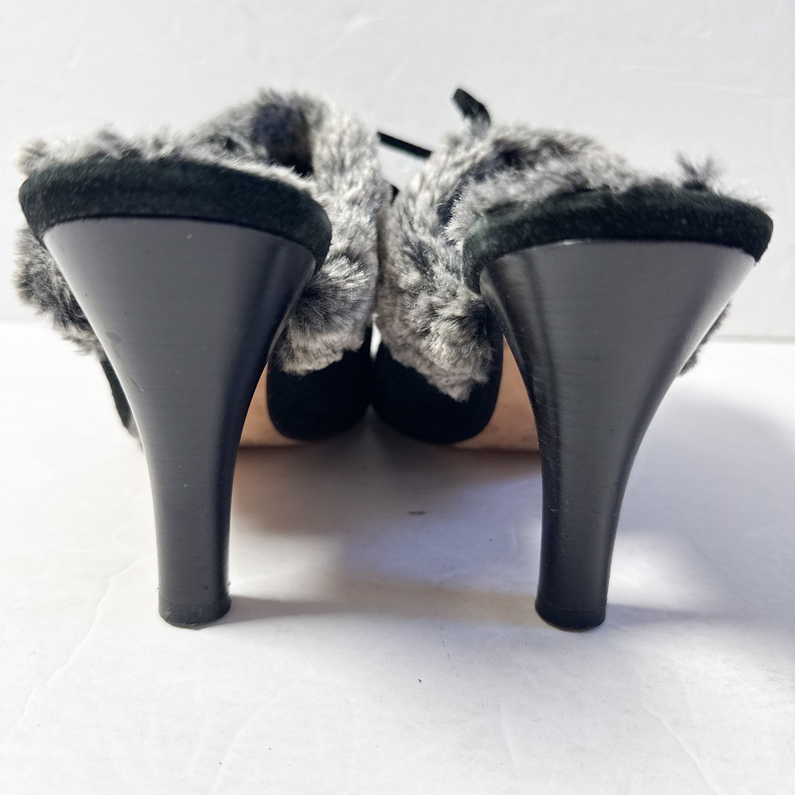 Anne Klein Vintage Anne Klein NY Black Suede Faux Fur Mule Heels Italy Size US 9.5 / IT 39.5 - 5 Thumbnail