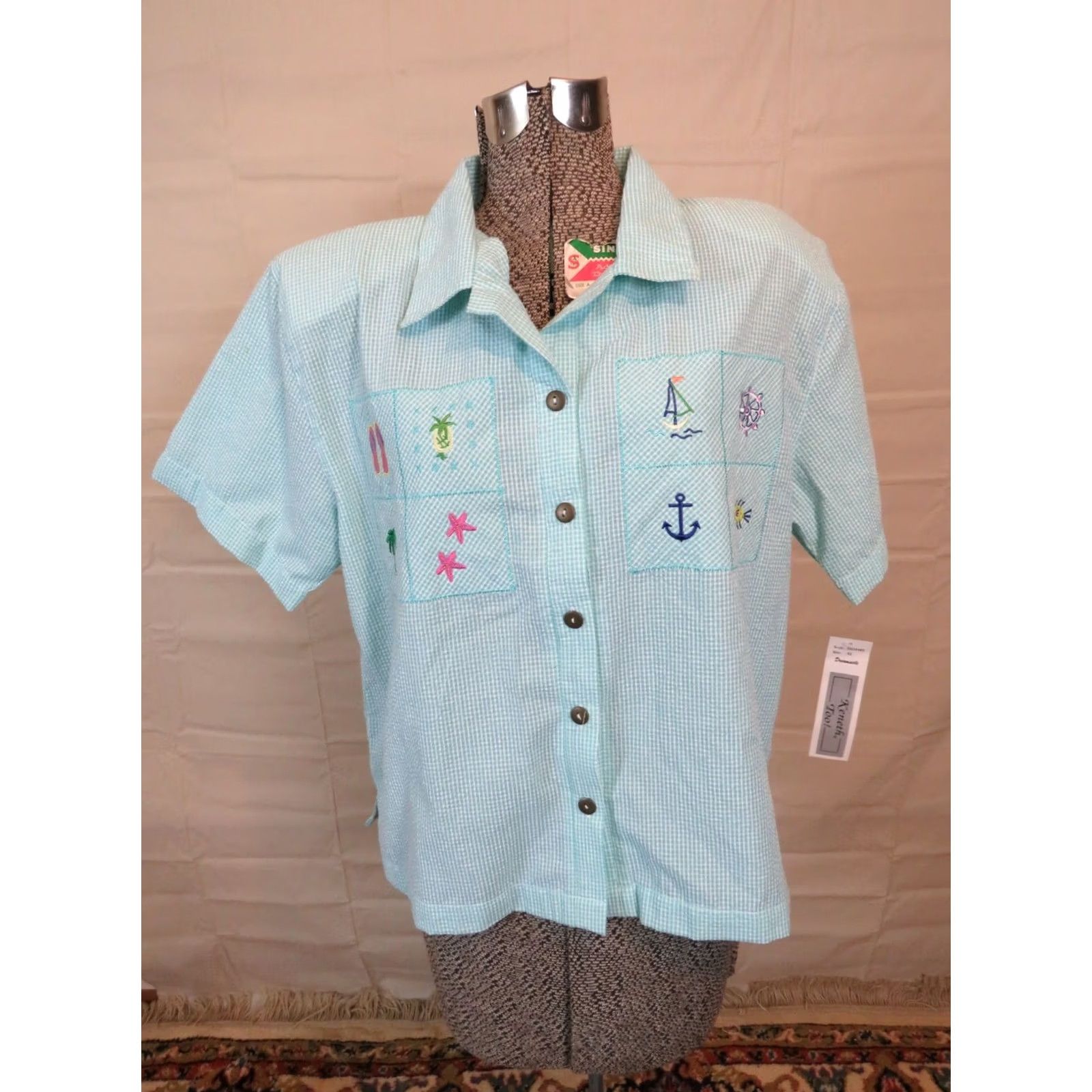 Vintage VINTAGE Keneth Too Top shirt Womens XL Black Beach Button-Up Short Sleeve Collared Check Pattern Modern Beach Theme 60s 70s Size XL / US 12-14 / IT 48-50 - 2 Thumbnail