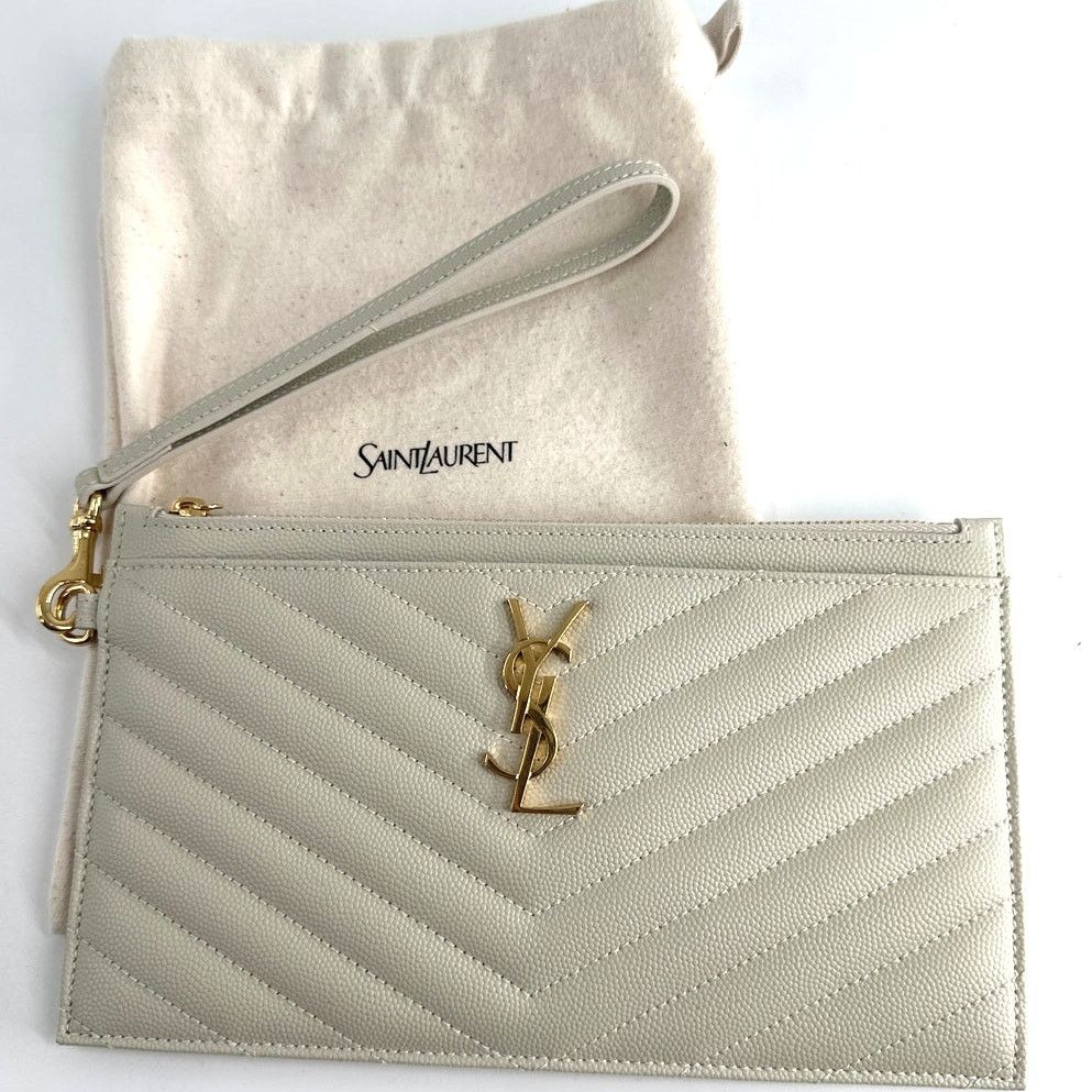 Saint Laurent Paris Saint Laurent Women's Cream Monogram Leather Wallet Clutch Size ONE SIZE - 9 Thumbnail