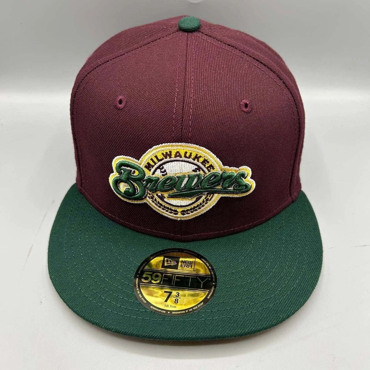 New Era Milwaukee Brewers Hat Men 7 3/8 Red Green MLB Fitted Cap New Size ONE SIZE - 1 Thumbnail