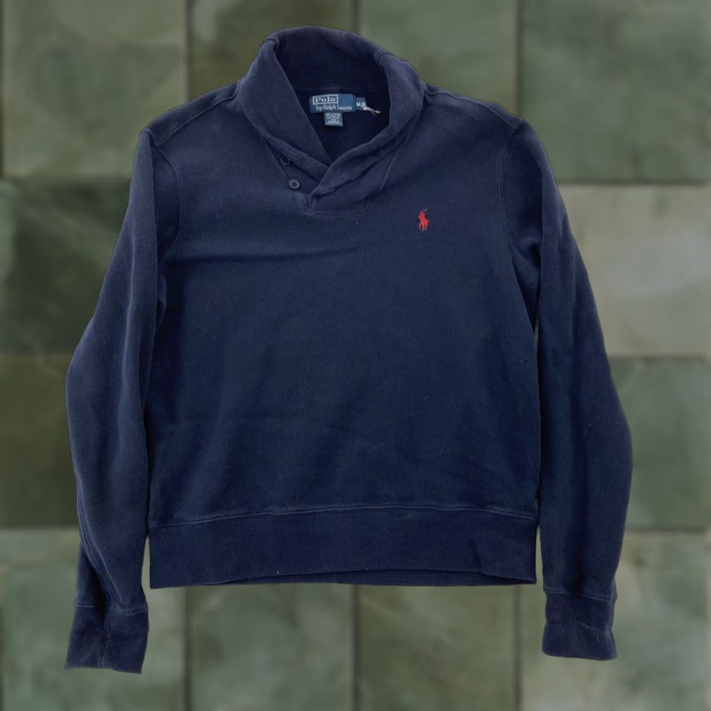 Polo Ralph Lauren VINTAGE Polo Ralph Lauren Sweater Shirt M Navy Blue 90s Pony Logo Pullover Mens Medium Knit V-Neck Classic Casual Size US M / EU 48-50 / 2 - 1 Thumbnail