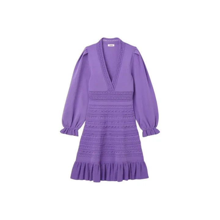 Sandro Sandro Purple V-Neck Long Sleeve Dress 0079 Size M / US 6-8 / IT 42-44 - 1 Thumbnail