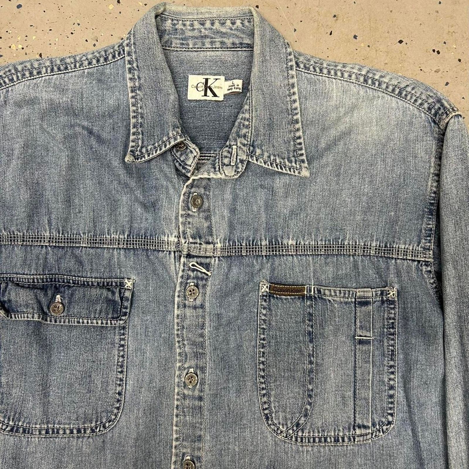 Calvin Klein VTG/Y2K Calvin Klein Denim button up shirt Size US L / EU 52-54 / 3 - 2 Thumbnail