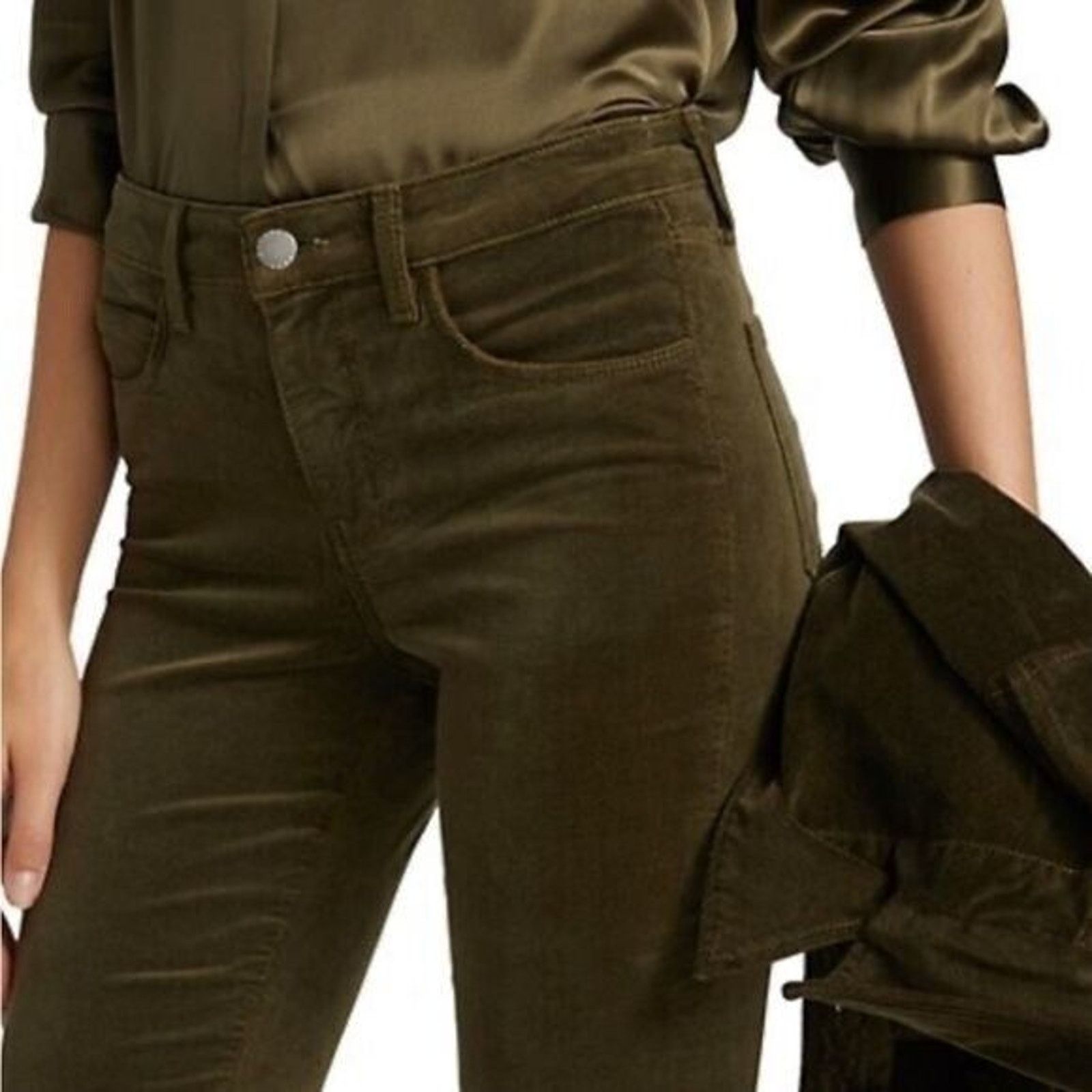 L'AGENCE L’Agence Jeans Women's Size 27 Margot Velvet Jeans Ivy Green Size 27" / US 4 / IT 40 - 2 Thumbnail