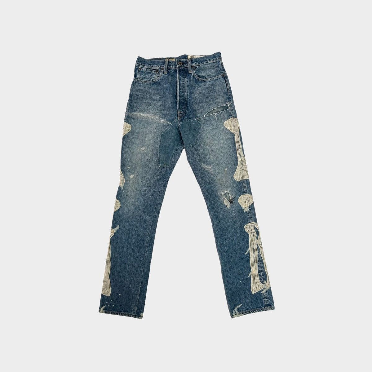 image of Kapital x Kapital Kountry Bone Crash Patchwork Repair Denim in Blue, Men's (Size 32)