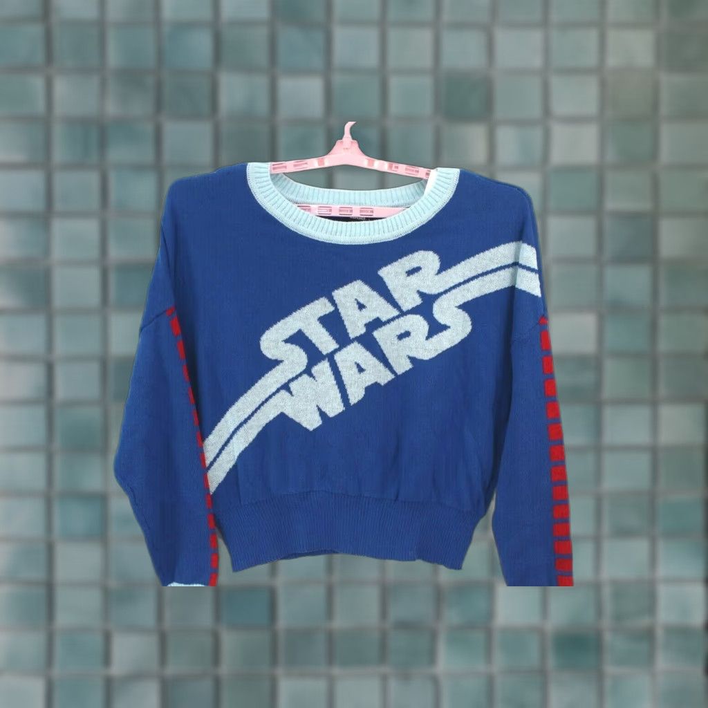 Star Wars Star Wars Sweater Womens Crew Neck Long Sleeve Fuzzy Navy Blue M Christmas Graphic Print Pullover Knit Logo Size M / US 6-8 / IT 42-44 - 1 Thumbnail