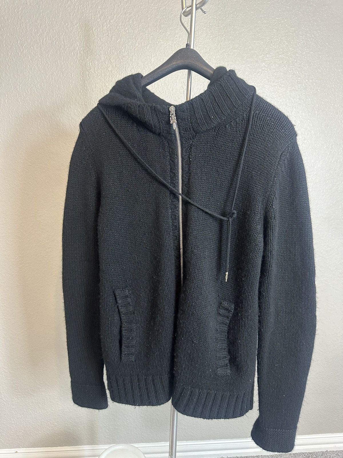 image of Chrome Hearts Cashmere Zip Up in Black, Men's (Size Small)