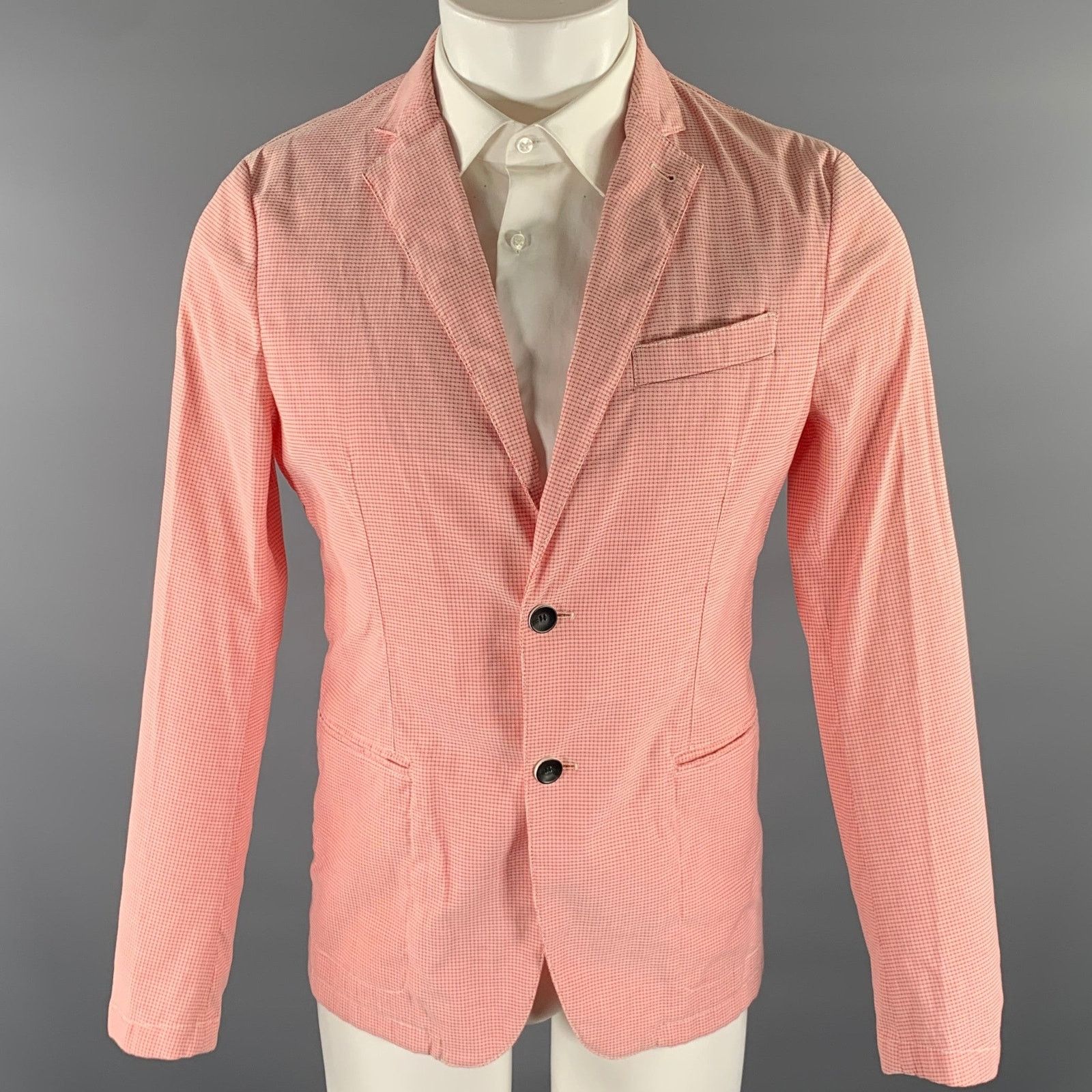 Armani Collezioni ARMANI COLLEZIONI 38 Red White Grid Cotton Blend Sport Coat Size 38R - 1 Thumbnail