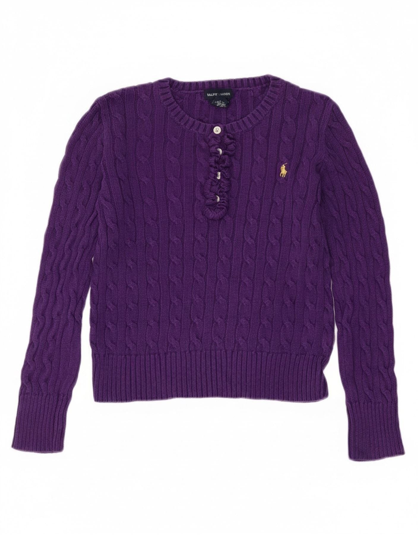 Ralph Lauren Girls Button Neck Jumper Sweater 12-13 Years Large Purple Size M / US 6-8 / IT 42-44 - 1 Thumbnail