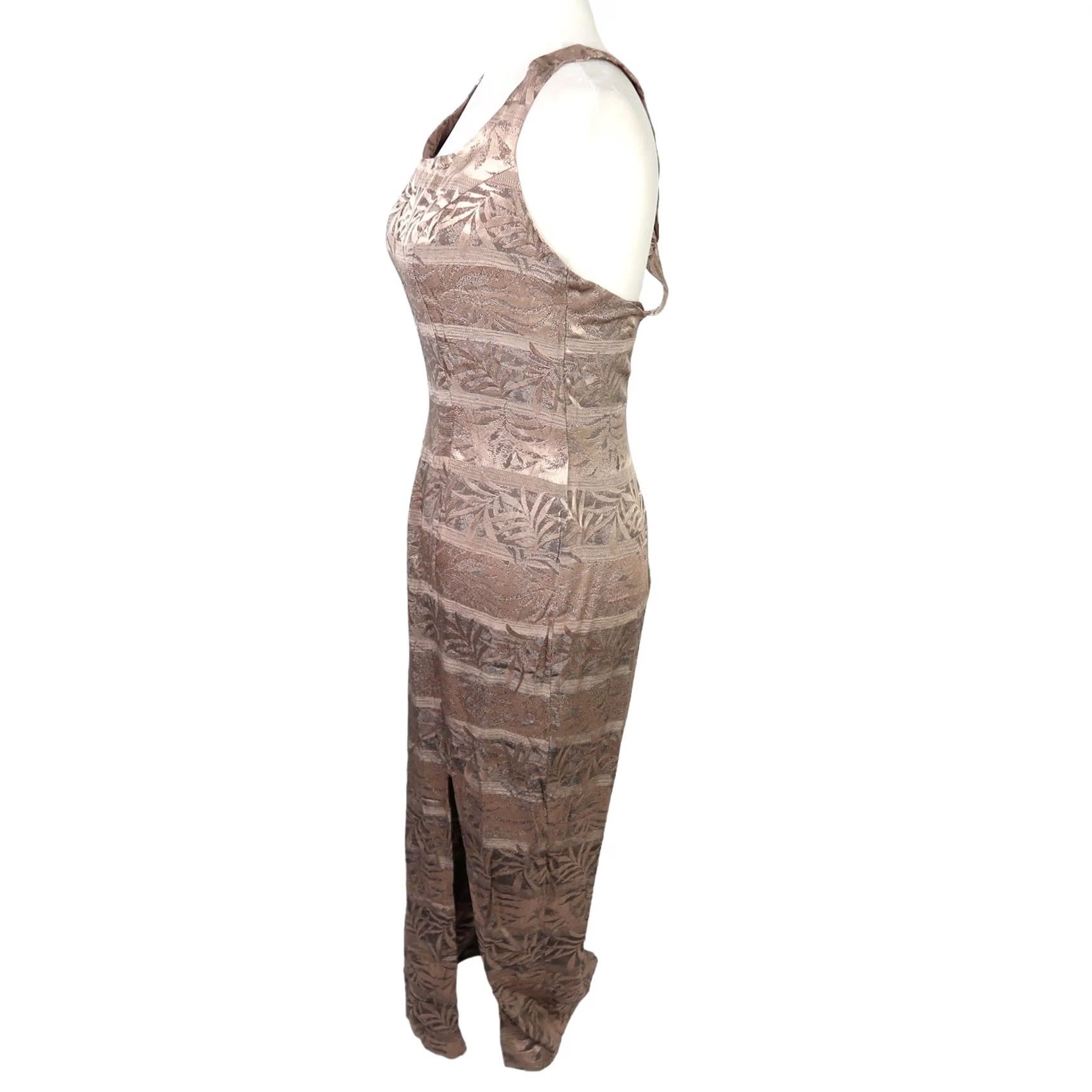 Vintage VINTAGE 90s party maxi dress tan and black metallic leaf print 3 Size XS / US 0-2 / IT 36-38 - 3 Thumbnail