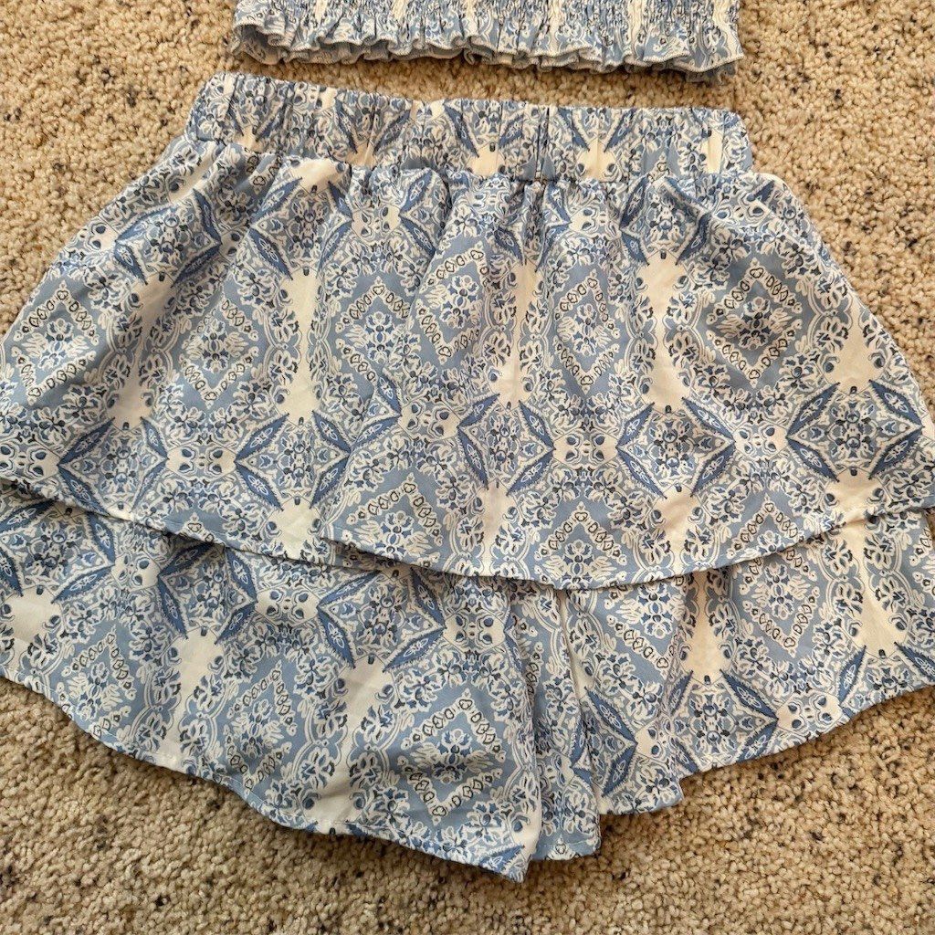 Shein SHEIN 2-Piece Set Womens Size S Blue Tile Print Bandeau Top Size S / US 4 / IT 40 - 4 Thumbnail