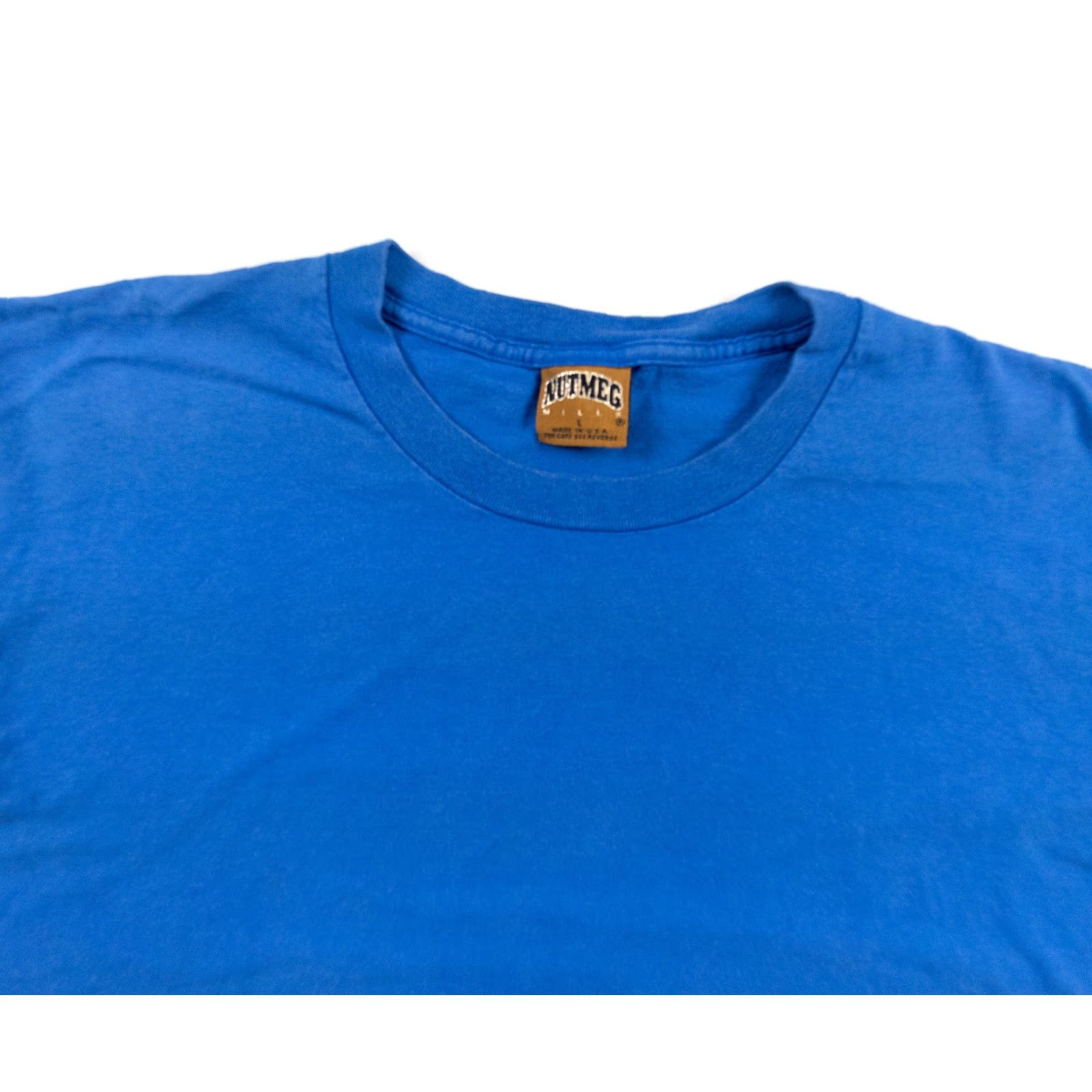 Nutmeg VINTAGE Nutmeg T-shirt Shirt Adult Large Blue Short Sleeve Knit Cotton Men Casual USA VTGLg Blue Nutmeg Shirt Mens 1960s 70s 80s Size US L / EU 52-54 / 3 - 2 Thumbnail