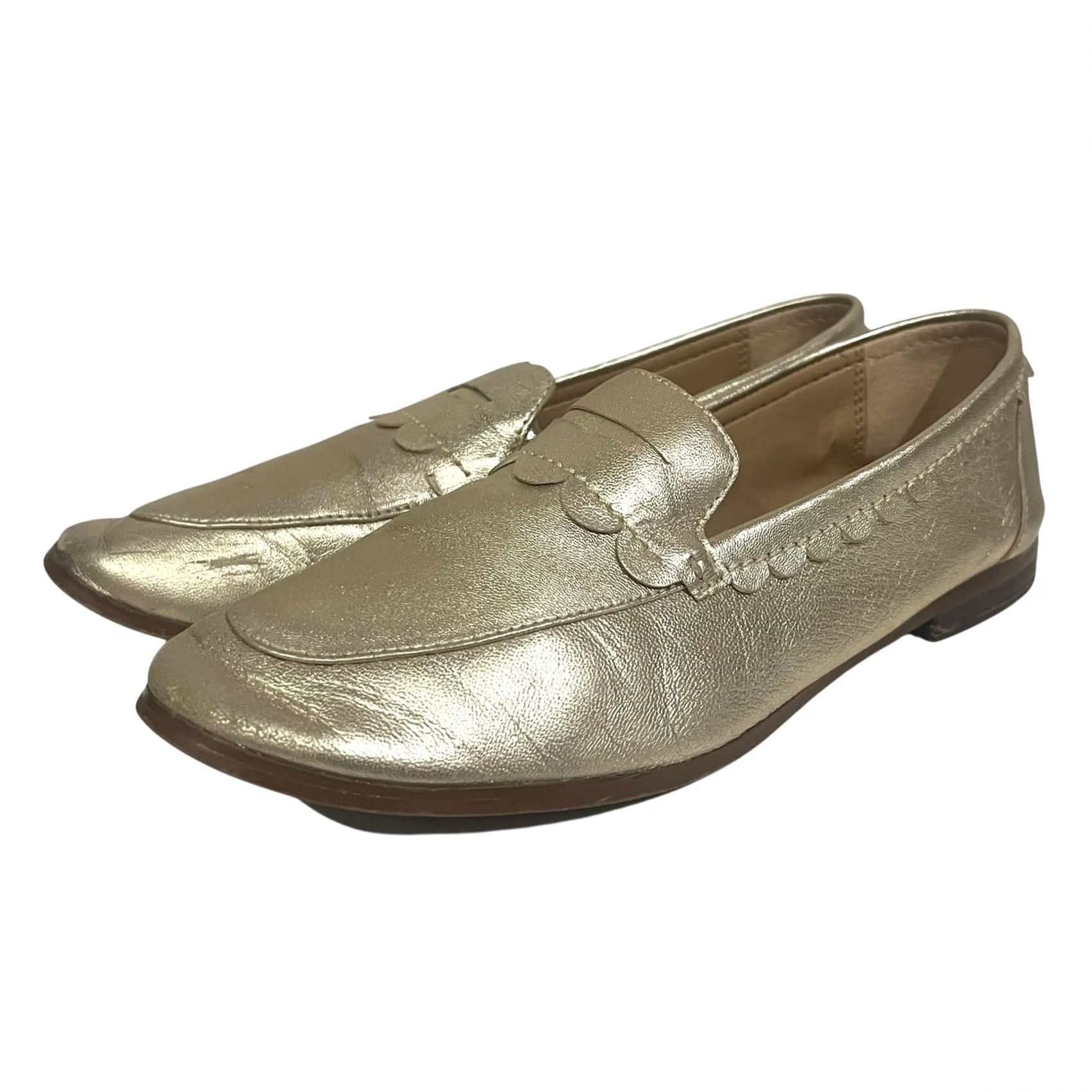 Banana Republic Banana Republic Metallic Gold Loafers Womens 7.5 Slip-On Scalloped Penny Size US 8 / IT 38 - 6 Thumbnail