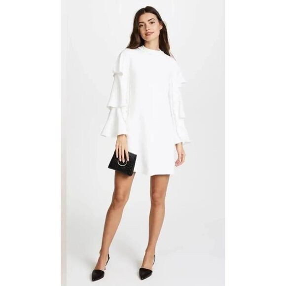 ALEXIS Alexis Marianna Tiered Bell Sleeved Ecru Mini Shift Dress Size S / US 4 / IT 40 - 4 Thumbnail