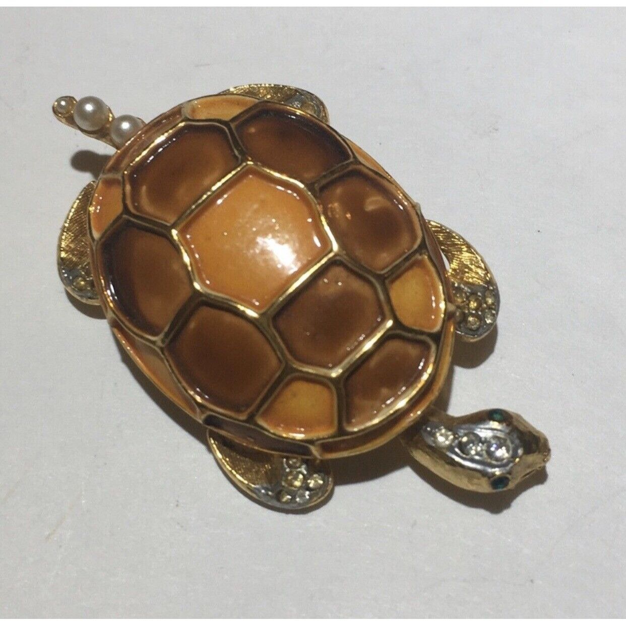 Vintage Vintage Kramer Enamel Turtle Rhinestone & Faux Pearl Brooch Size ONE SIZE - 2 Thumbnail