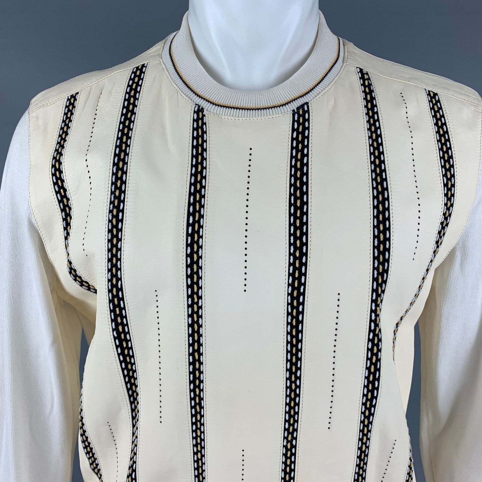 Other BARCELINO Size 38 Cream Black Cotton Crew-Neck Pullover Size US M / EU 48-50 / 2 - 2 Thumbnail