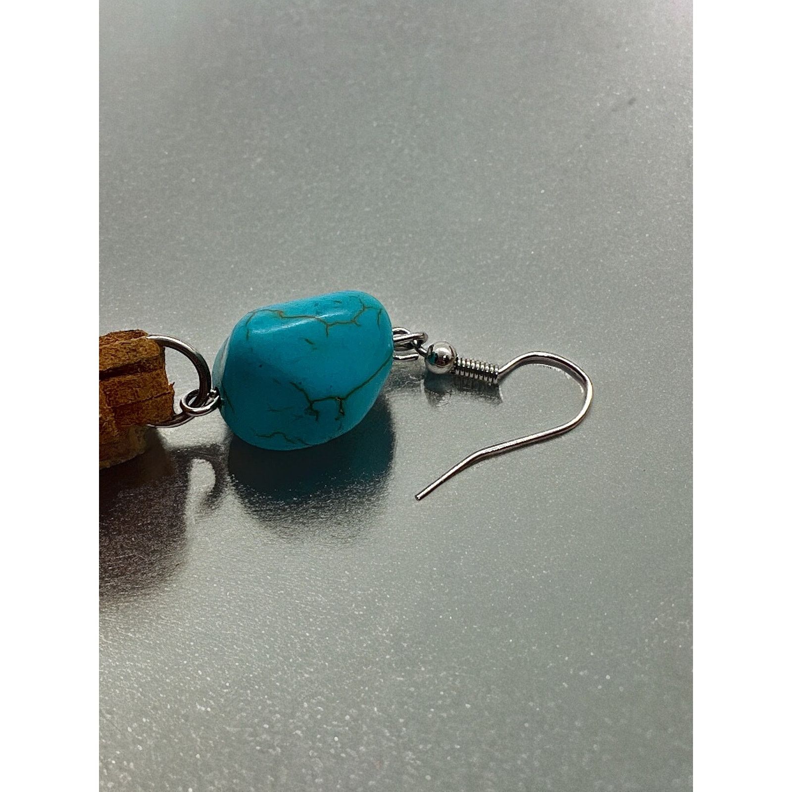 Vintage Faux Turquoise & Suede Leather Dangle Earrings Southwestern Size ONE SIZE - 4 Thumbnail
