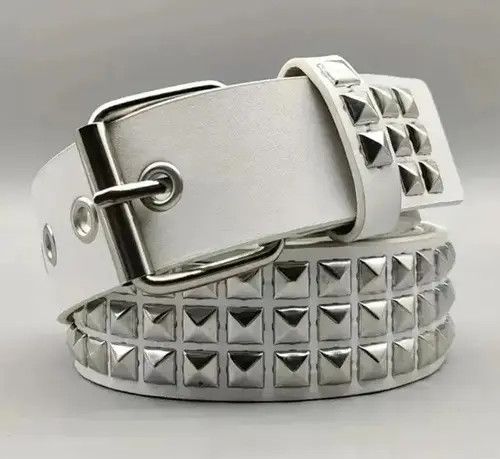 Japanese Brand Y2K White Belt Pyramid Studded Punk Size 32 - 1 Thumbnail