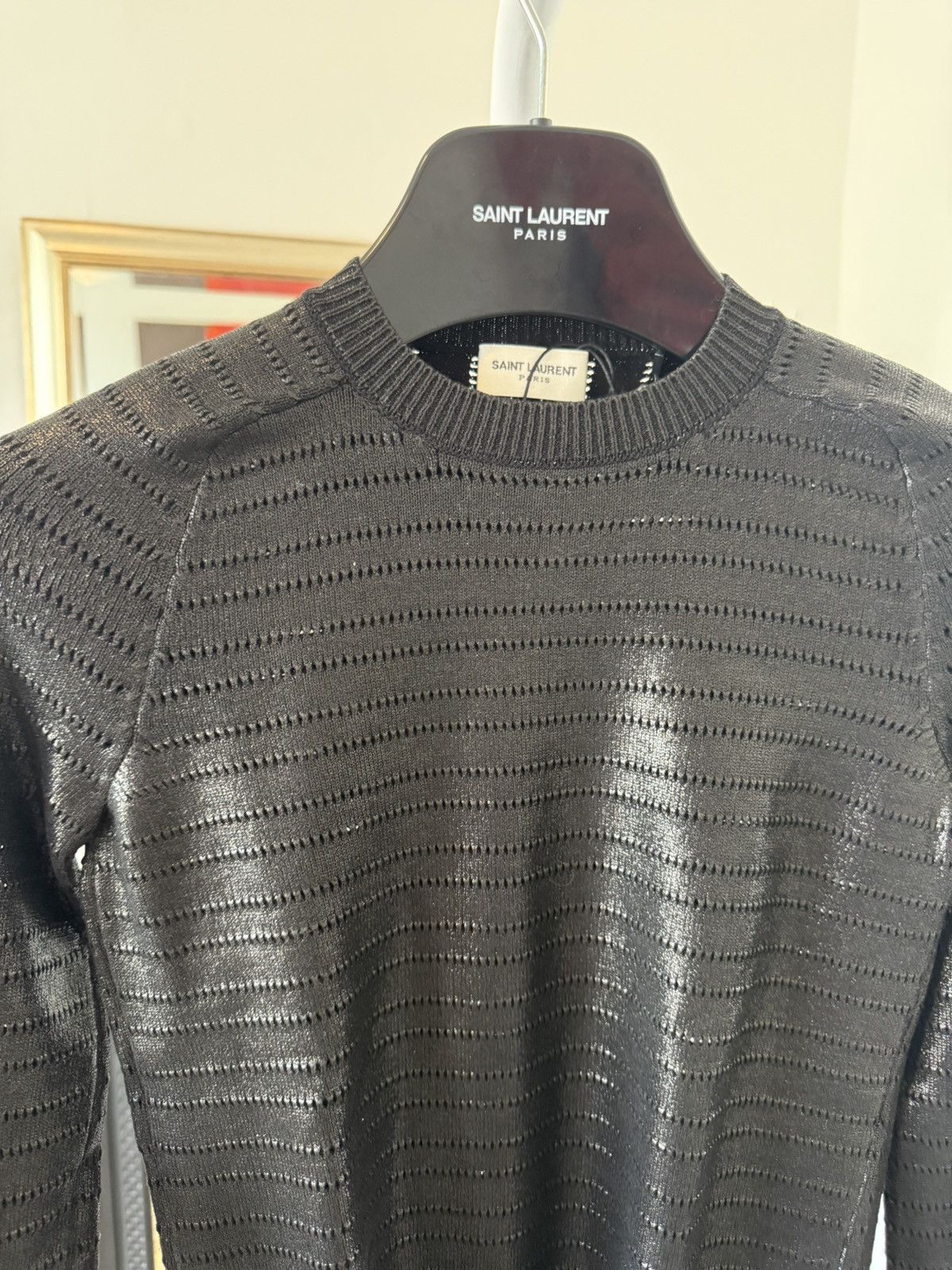 Saint Laurent Paris Saint Laurent Shiny Black Striped Sweater Size XS / US 0-2 / IT 36-38 - 9 Thumbnail