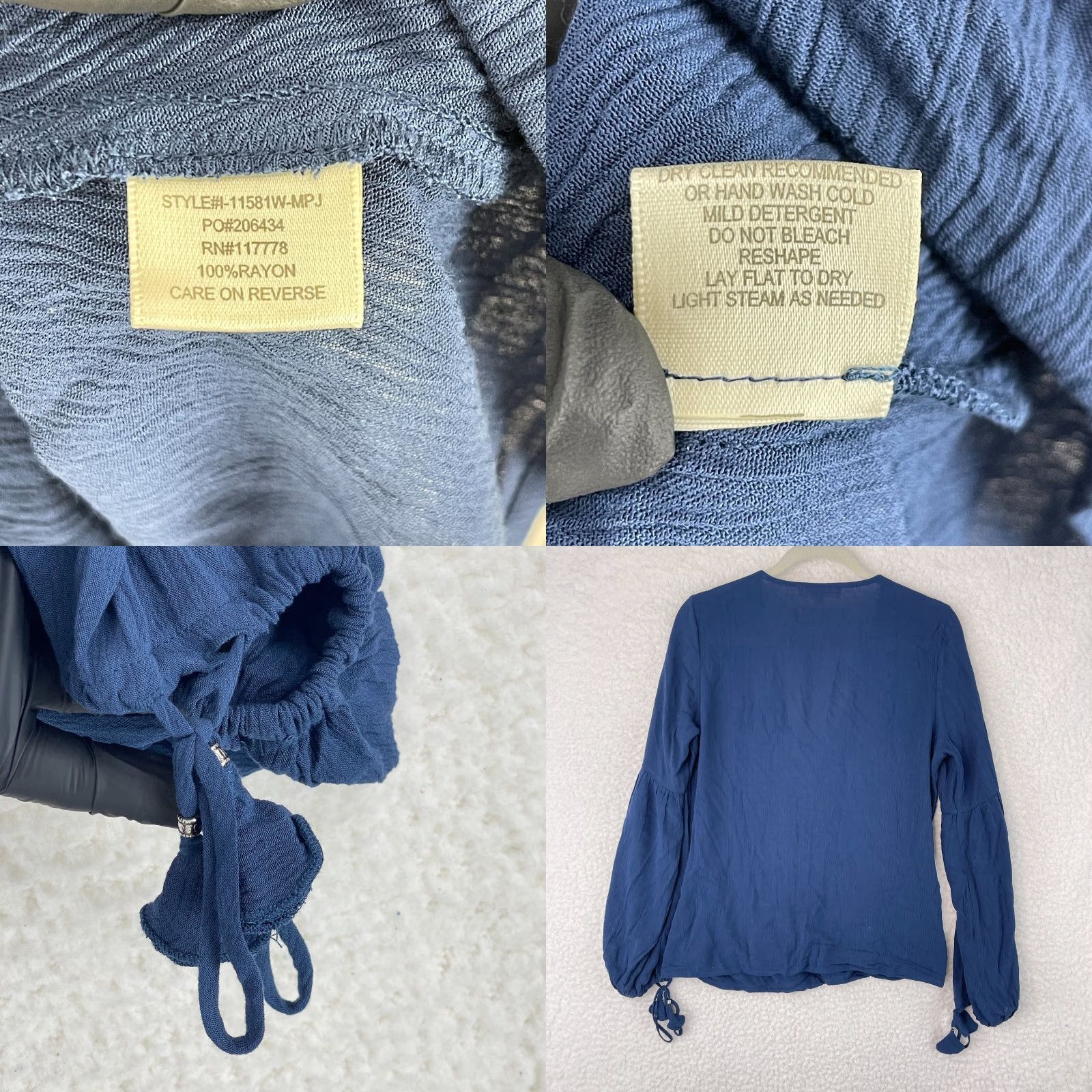 Vintage Lovestitch Navy Blue Crepe Wrap Shirt Womens Medium Long Sleeve Tassel V-Neck Blouse Size M / US 6-8 / IT 42-44 - 8 Thumbnail