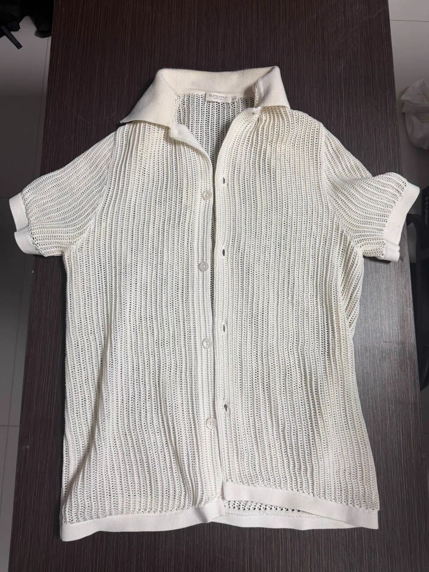 Suitsupply SUITSUPPLY Off-White Crochet Knit Polo Cardigan K18 Size US M / EU 48-50 / 2 - 1 Thumbnail