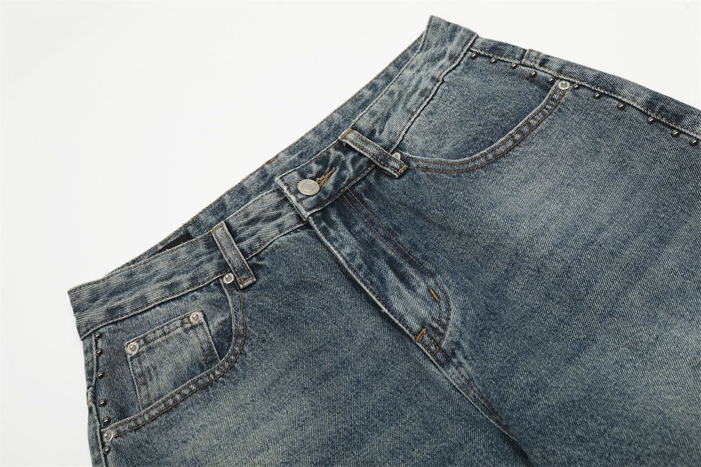 Vintage Punk washed men's rivet loose distressed jeans Size US 32 / EU 48 - 3 Thumbnail